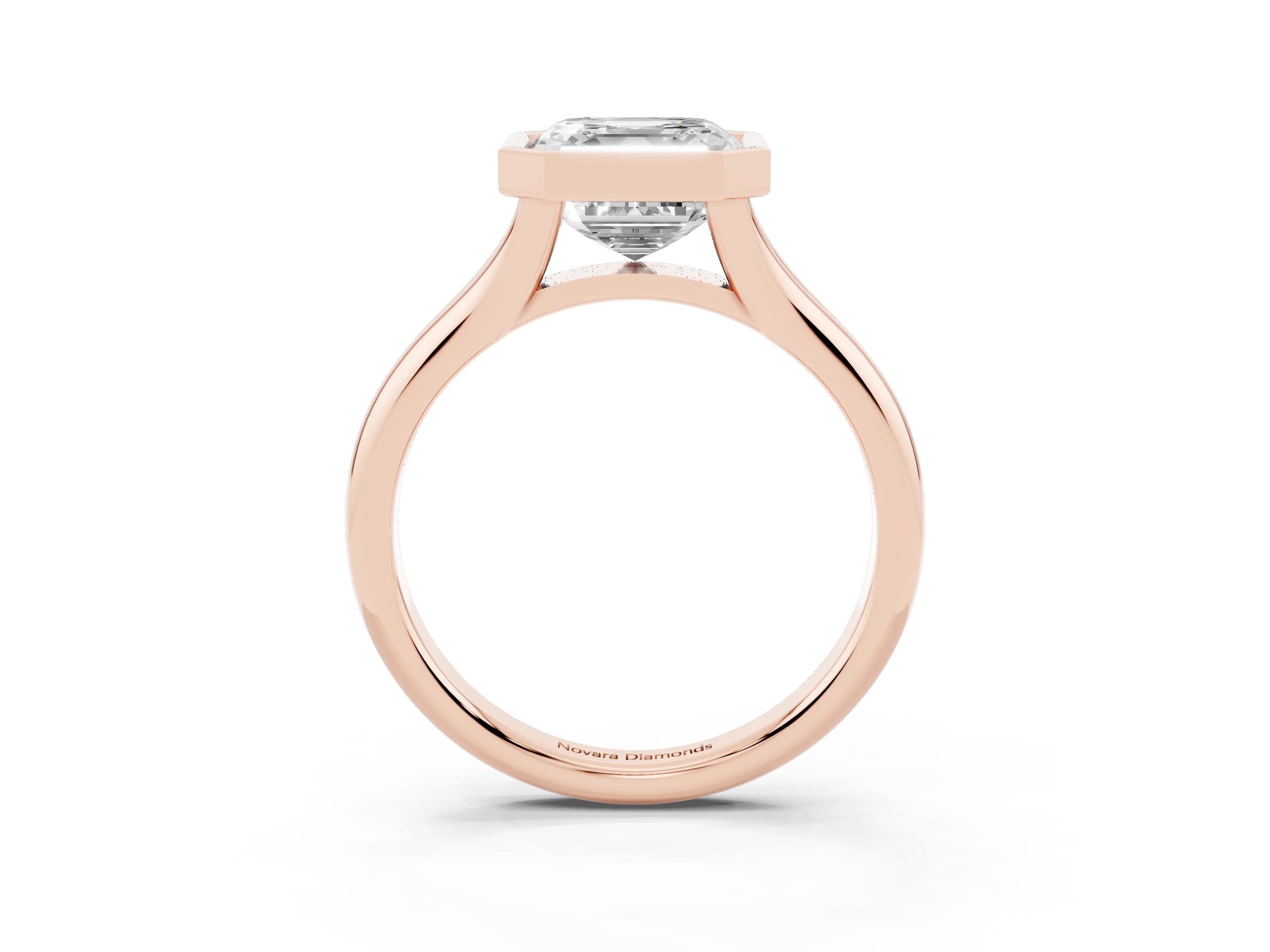 Bezel Set Asscher Cut Diamond Solitaire Ring Set in Rose gold with Smooth Band