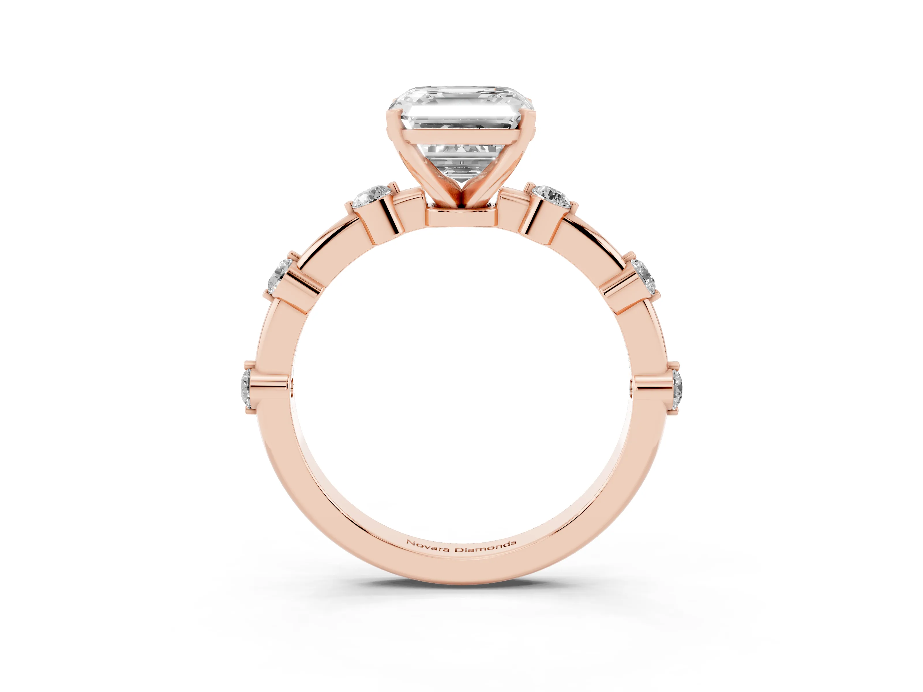 Asscher Cut Diamond Solitaire Ring Set in Rose gold with Bezel Set Side Stones and Prong Setting