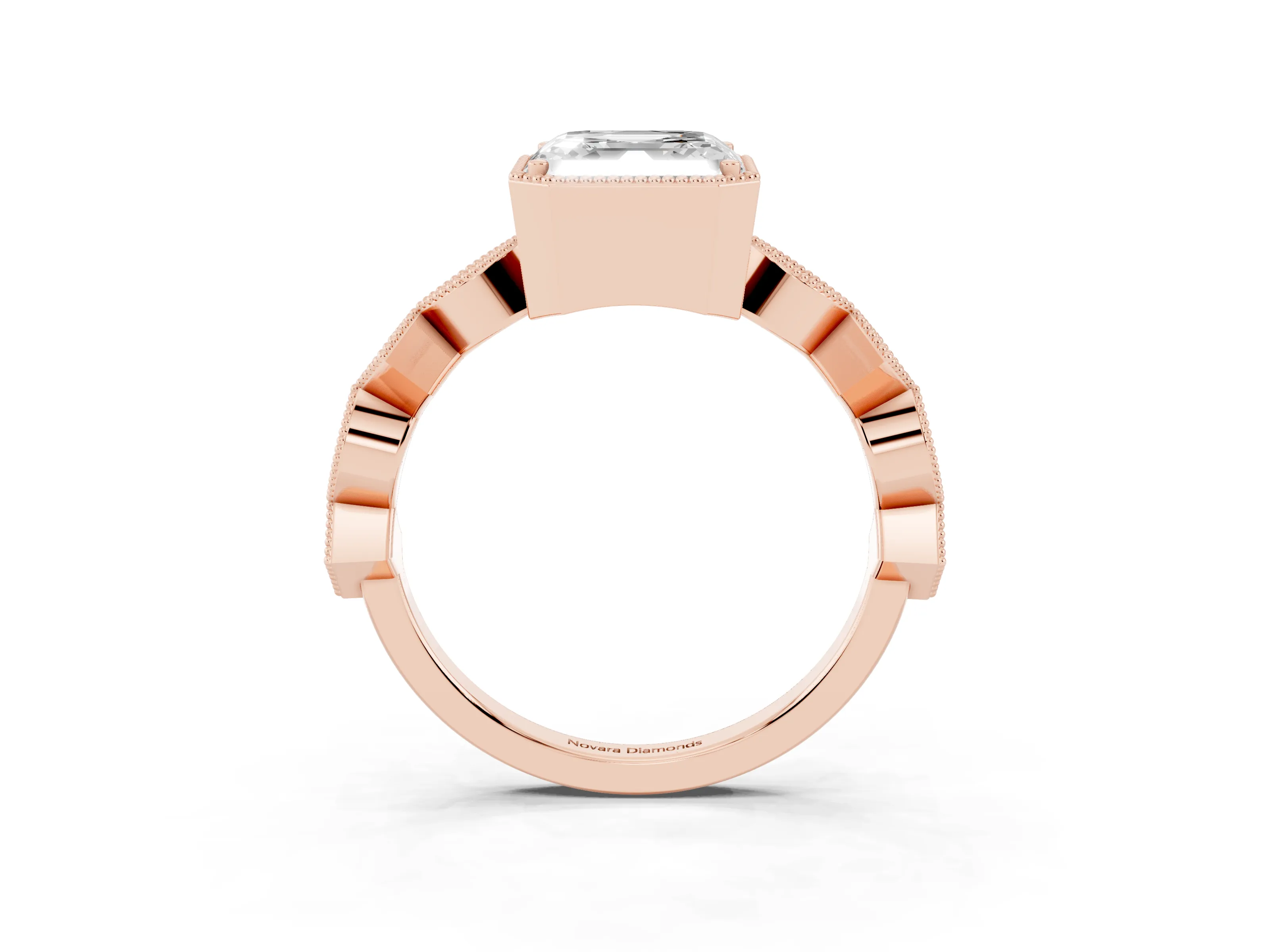 Asscher Cut Diamond Milgrain Marquise Twist Band Ring Set in Rose gold with Prong Setting