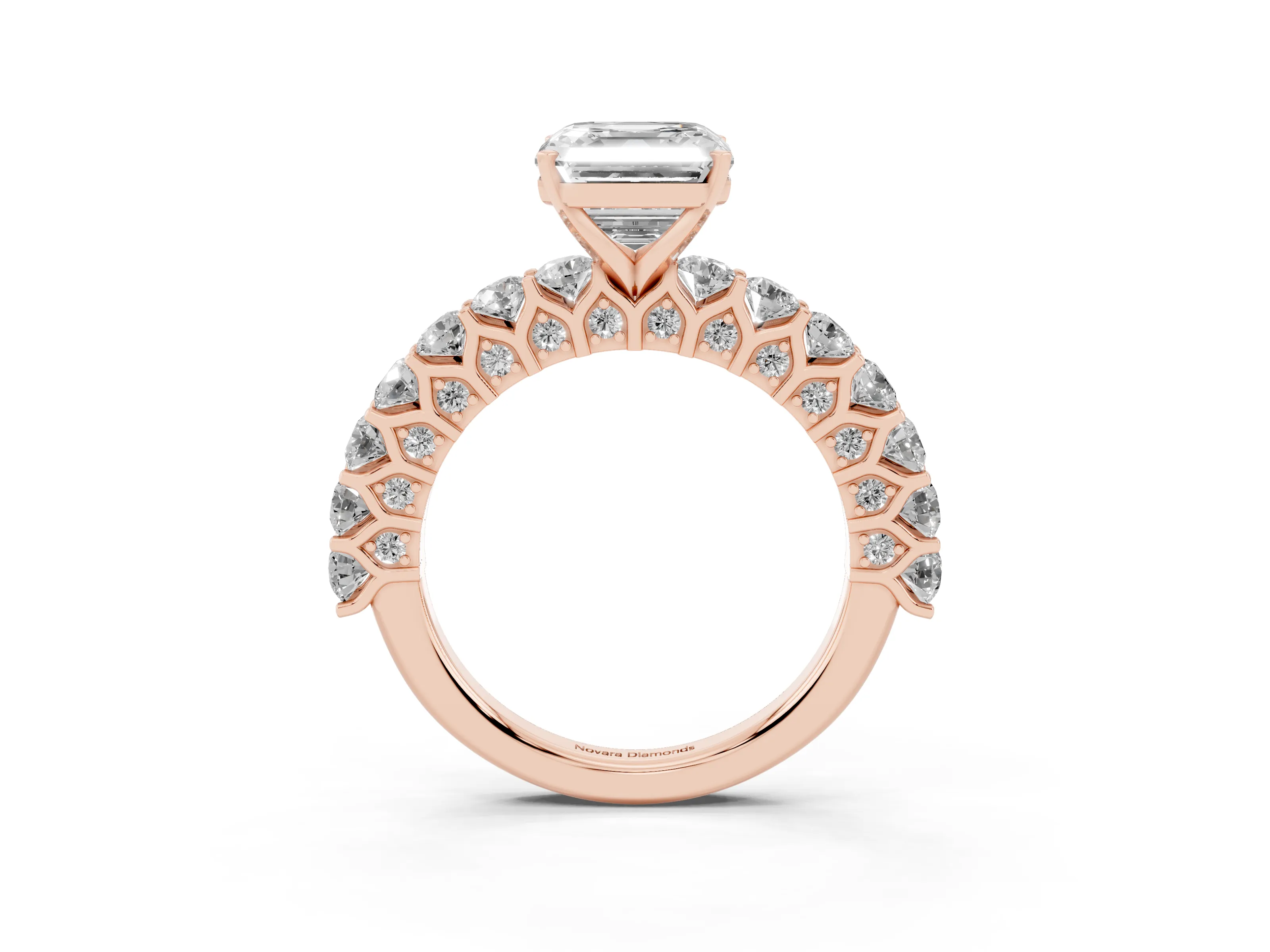 Asscher Cut Diamond Solitaire Ring Set in Rose gold with Shared Prong Pavé Band