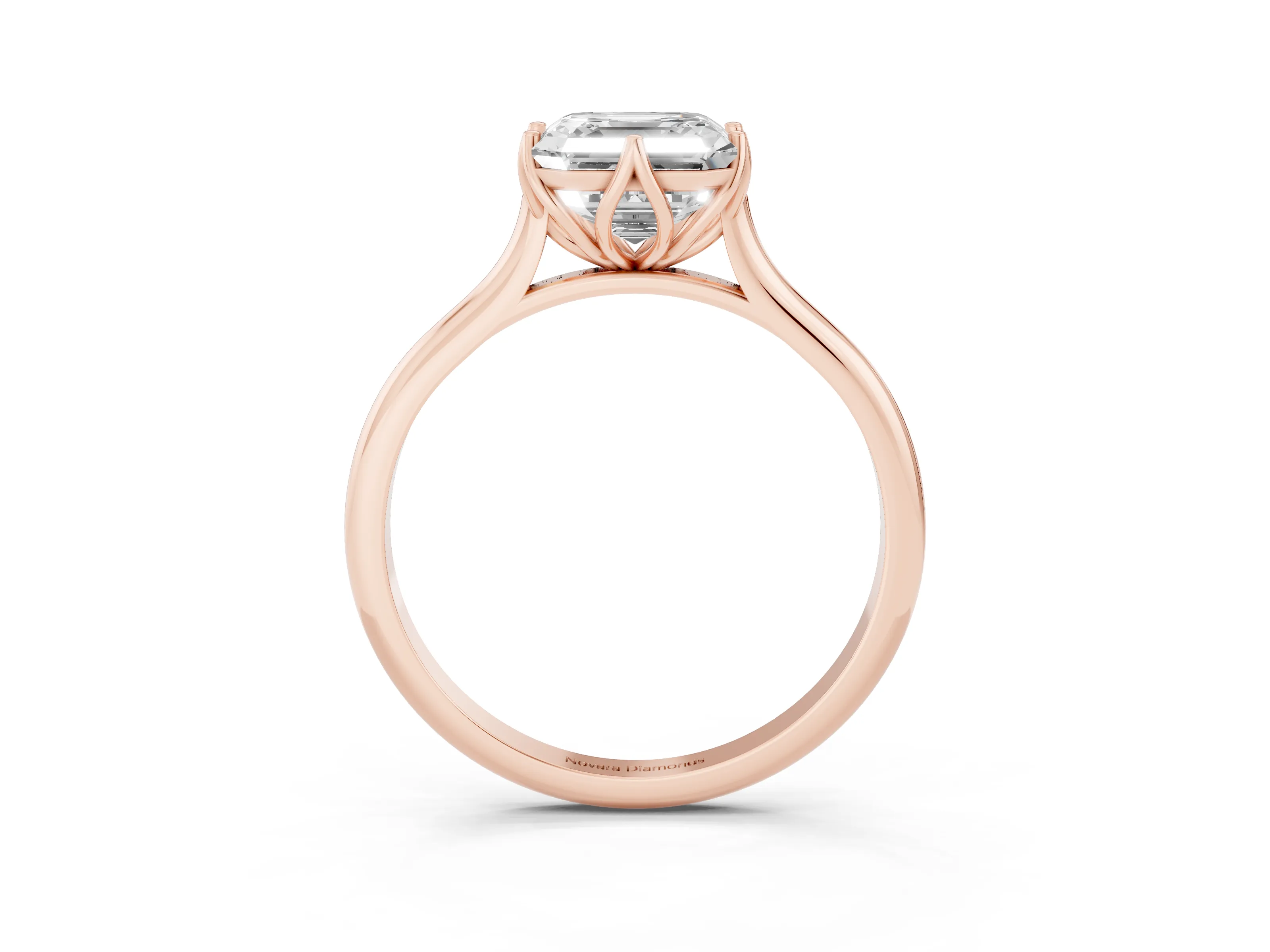 Asscher Cut Diamond Solitaire Cathedral Ring Set in Rose gold with Prong Setting