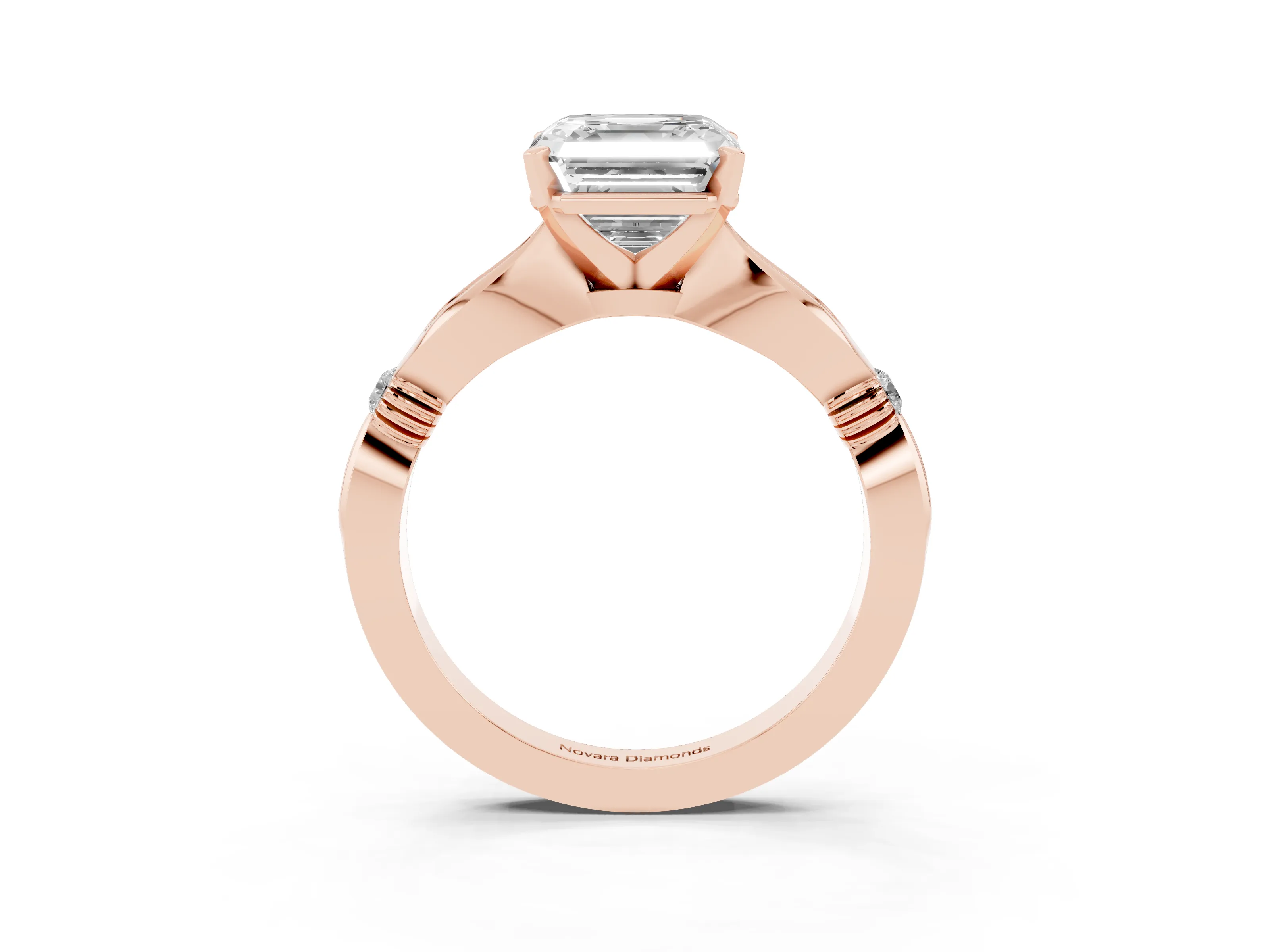 Asscher Cut Diamond Solitaire Twisted Band Ring Set in Rose gold with Accent Stones and Prong Setting