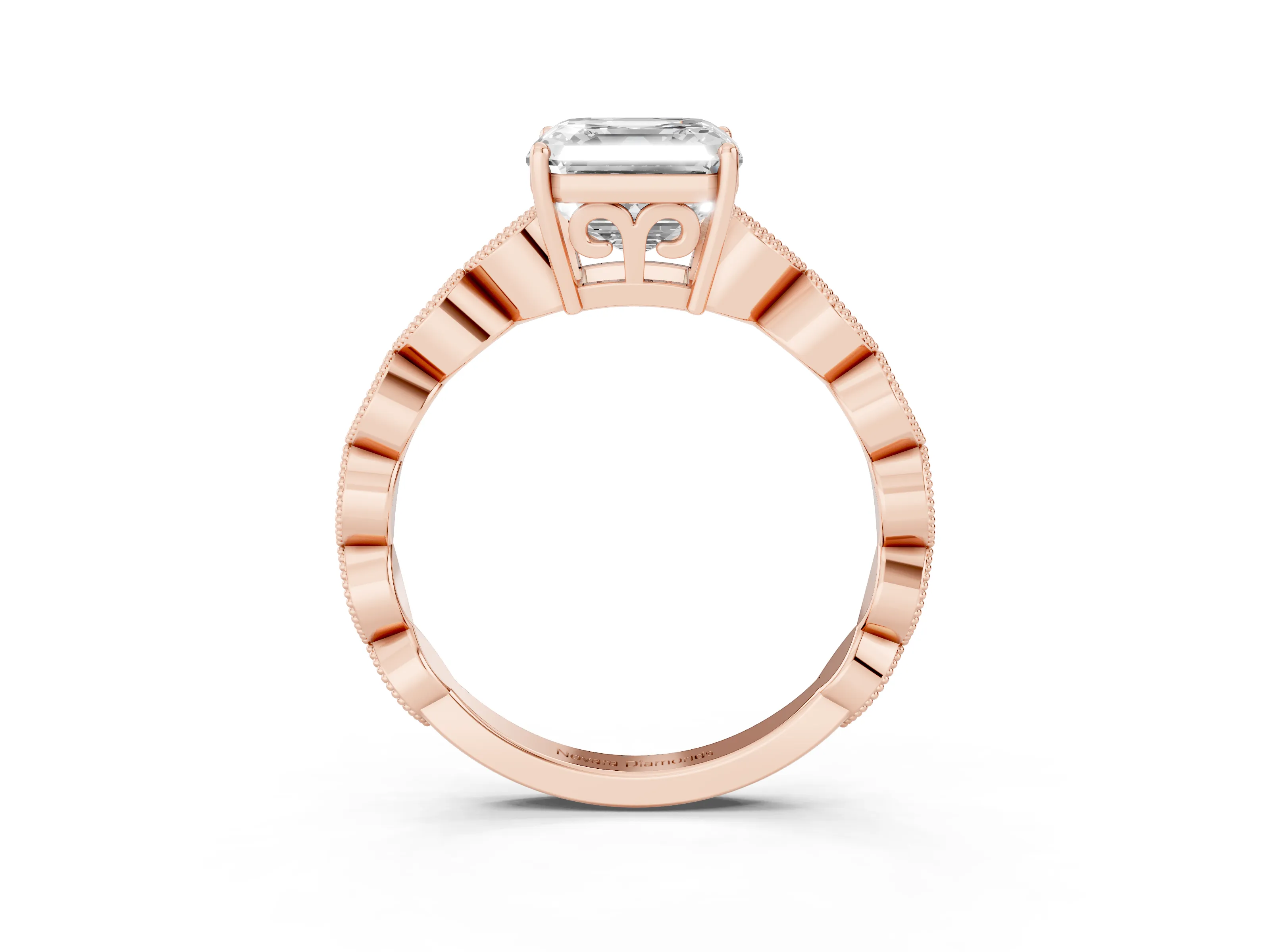Asscher Cut Diamond Solitaire Ring Set in Rose gold with Infinity Twist Pavé Band