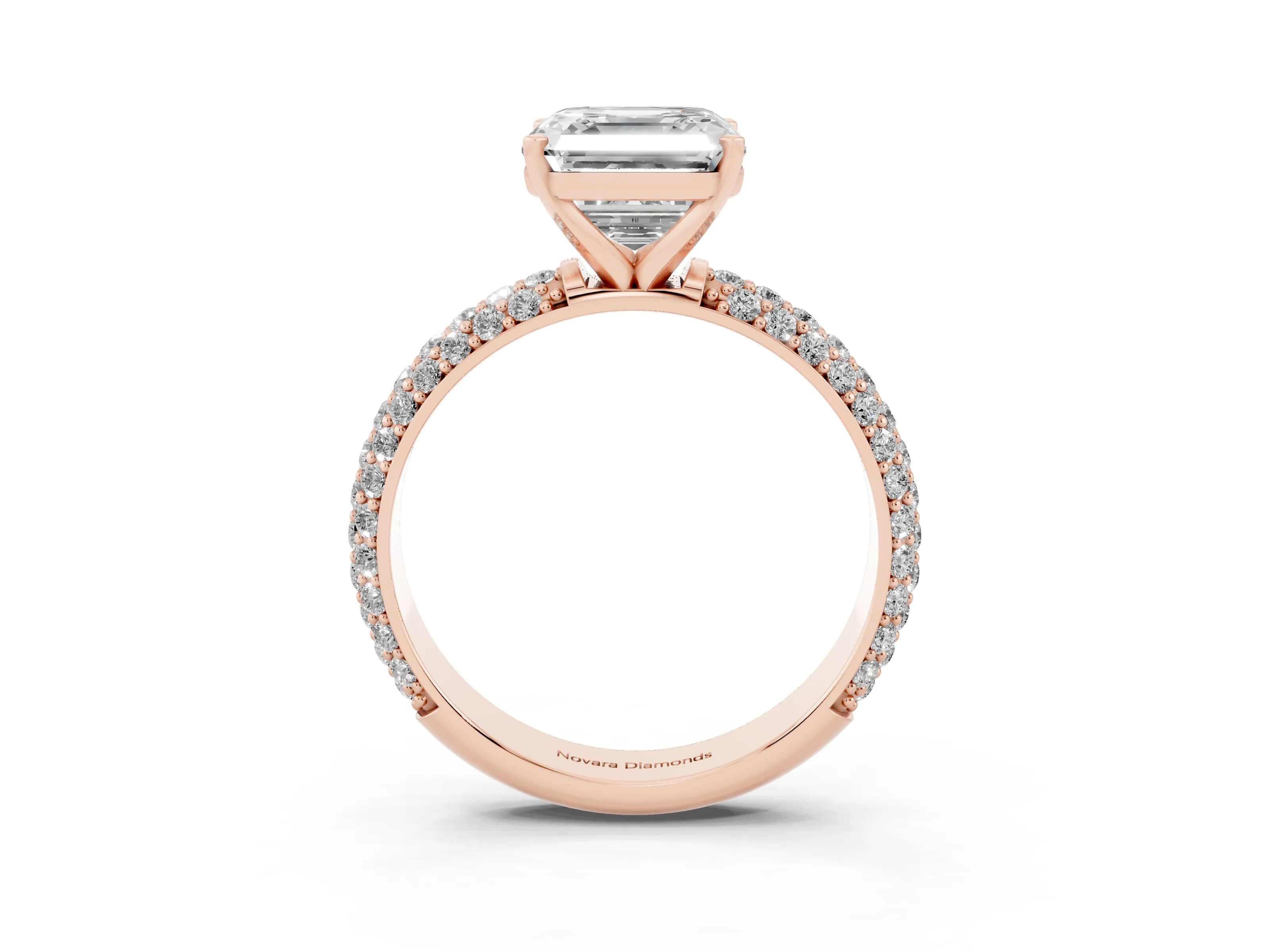 Asscher Cut Diamond Solitaire Ring Set in Rose gold with Prong Setting and Pavé-Set Band