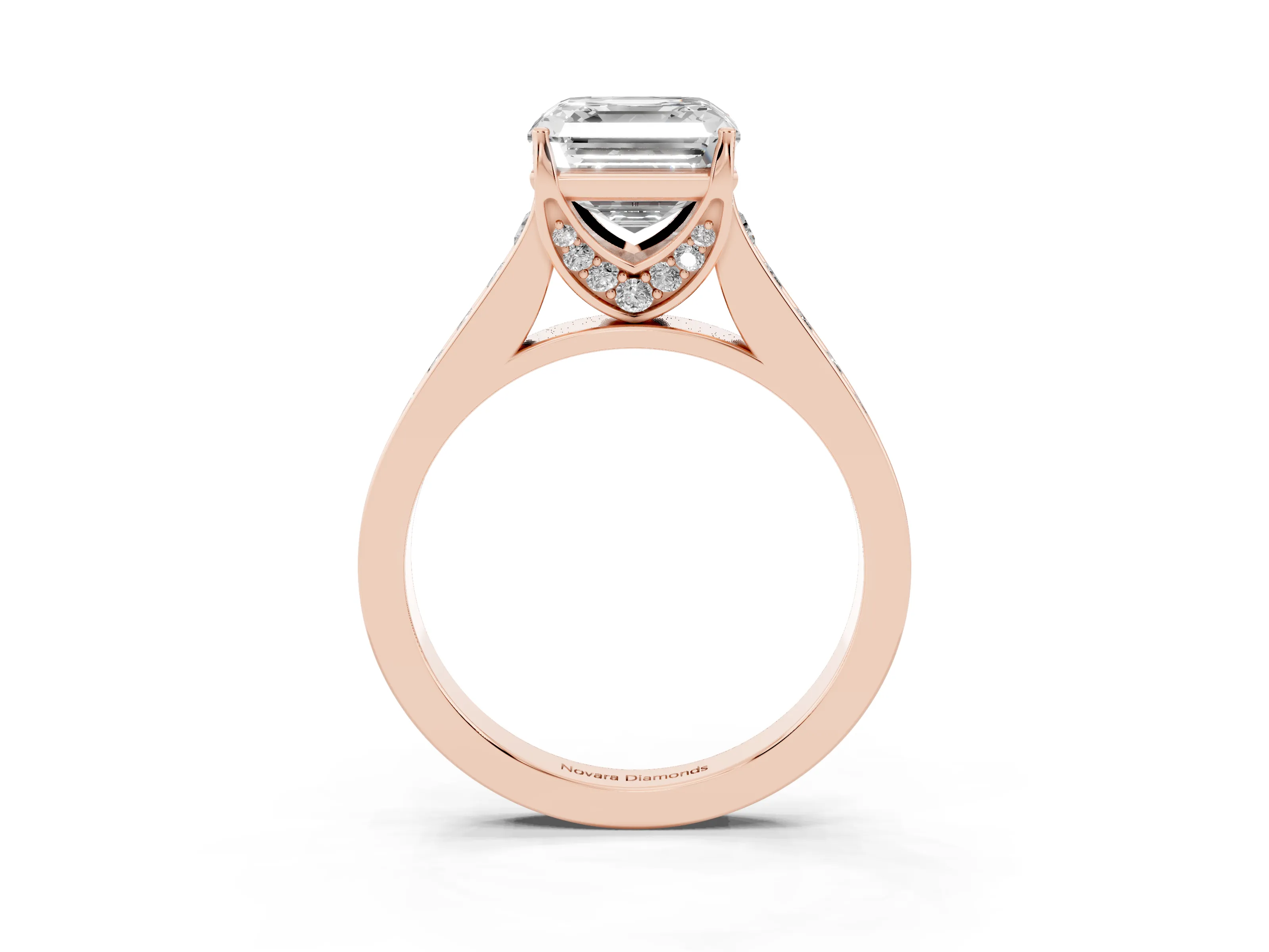 Asscher Cut Diamond Solitaire Pavé Engagement Ring Set in Rose gold with Prong Setting