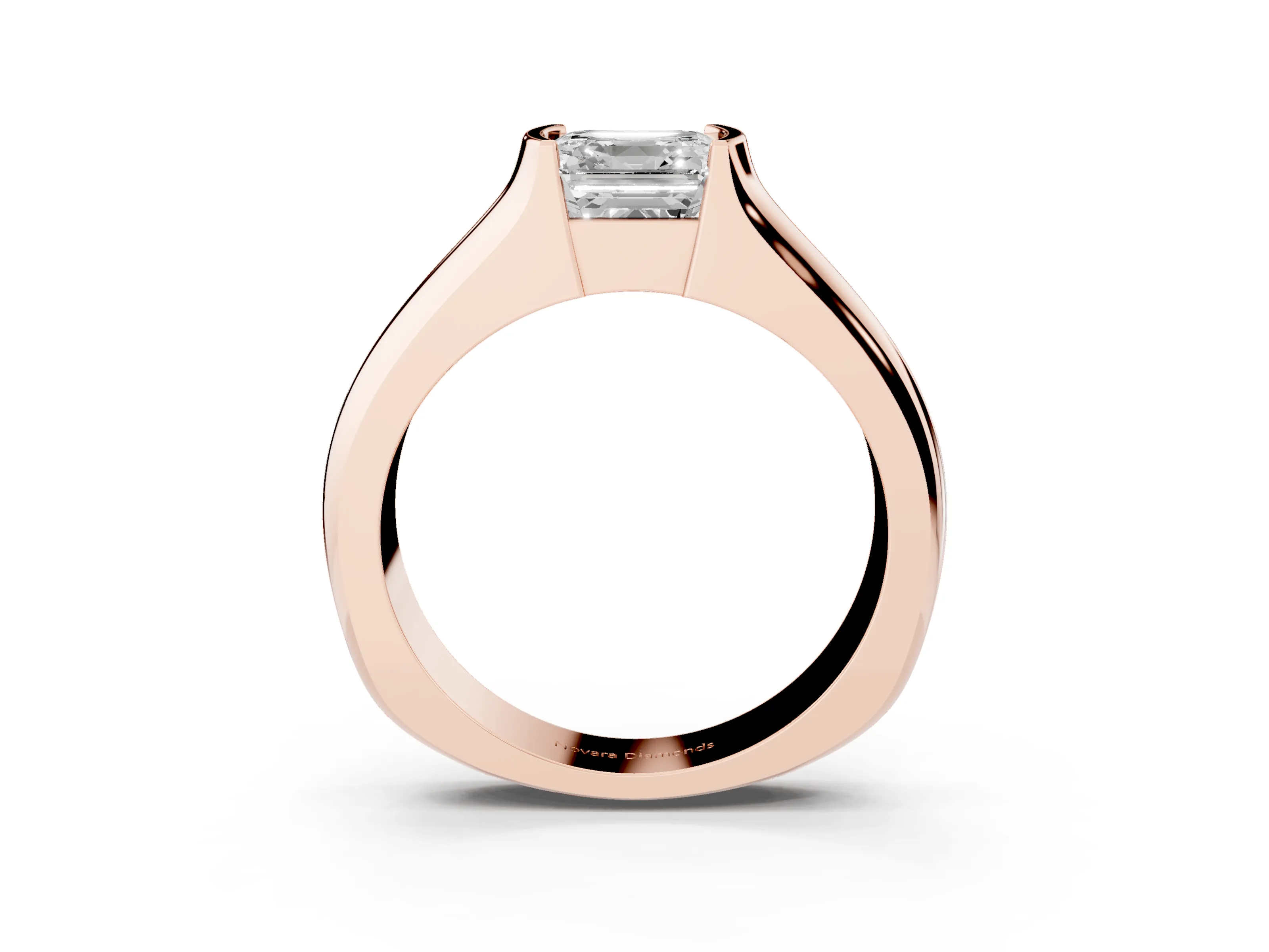 Asscher Cut Diamond Bezel Solitaire Ring Set in Rose gold with Wide Band