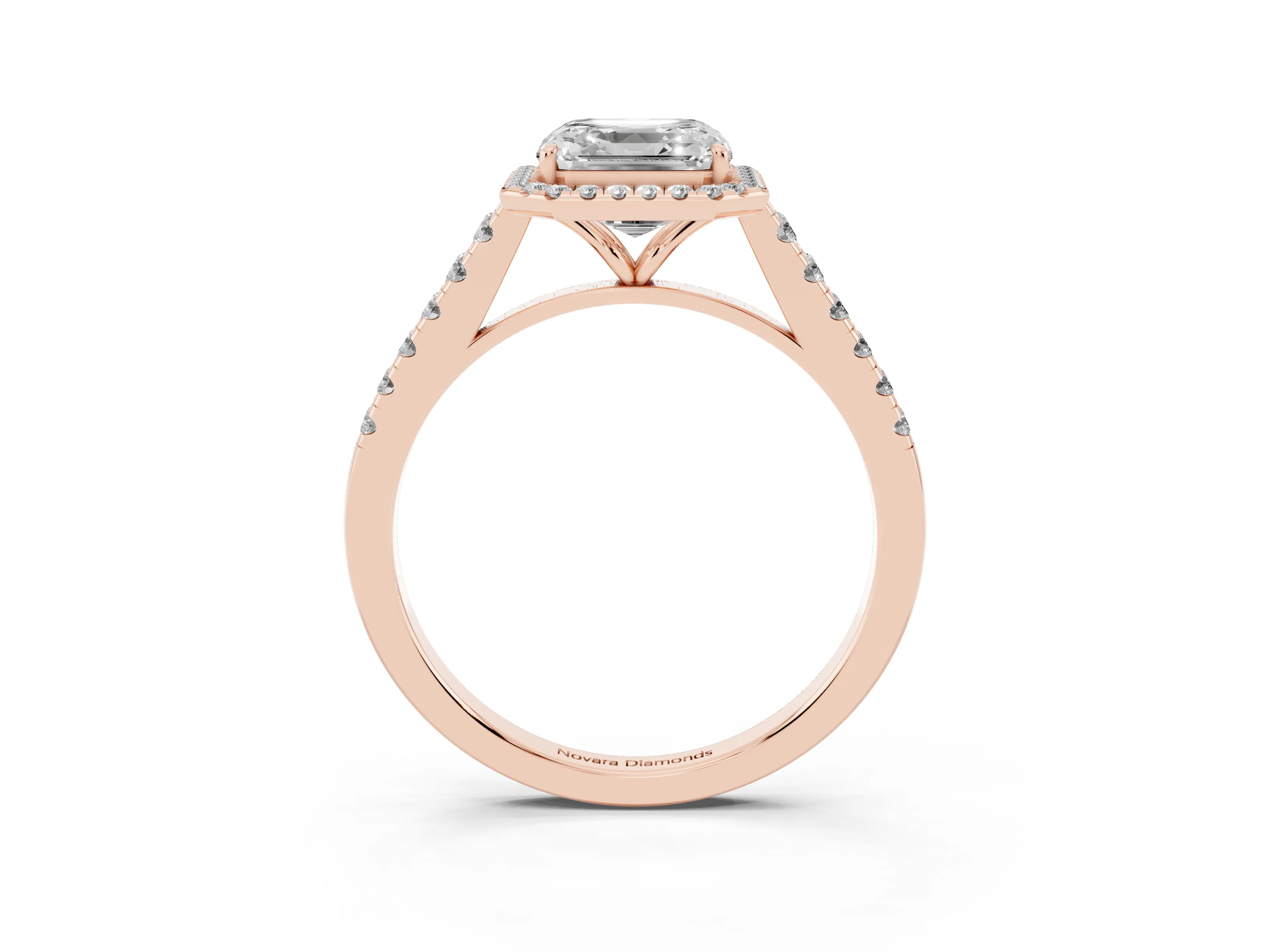 Asscher Cut Diamond Halo Pavé Engagement Ring Set in Rose gold with Prong Setting