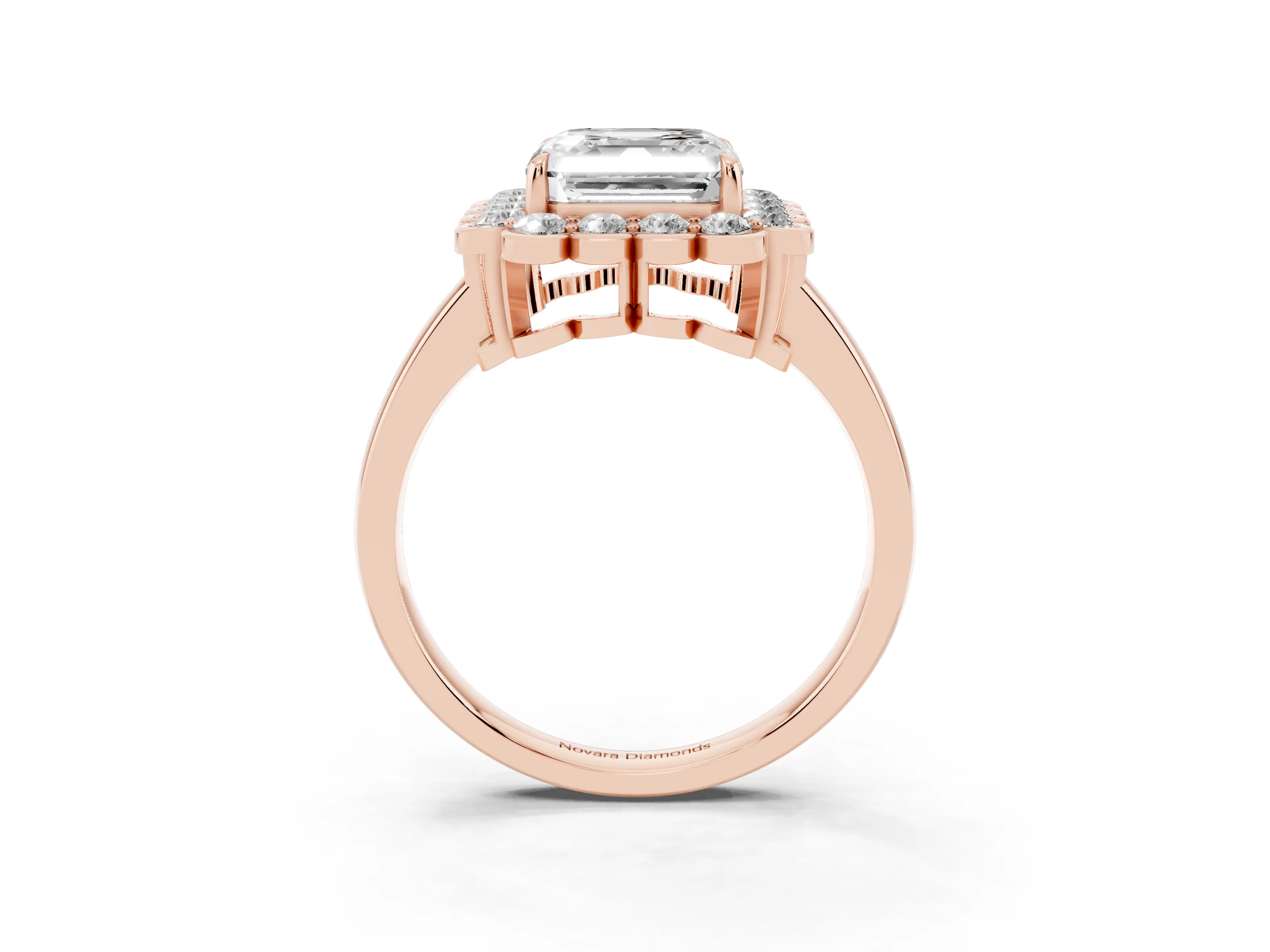 Asscher Cut Diamond Halo Cluster Engagement Ring Set in Rose gold with Solitaire Band and Prong Setting