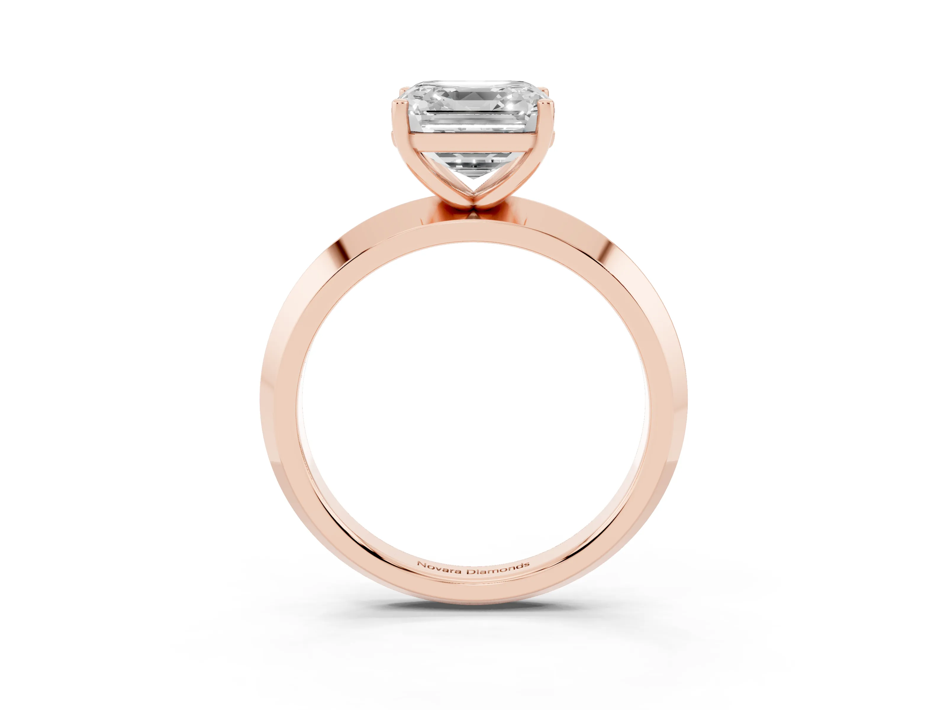 Asscher Cut Diamond Solitaire Engagement Ring Set in Rose gold with Flat Band and Prong Setting