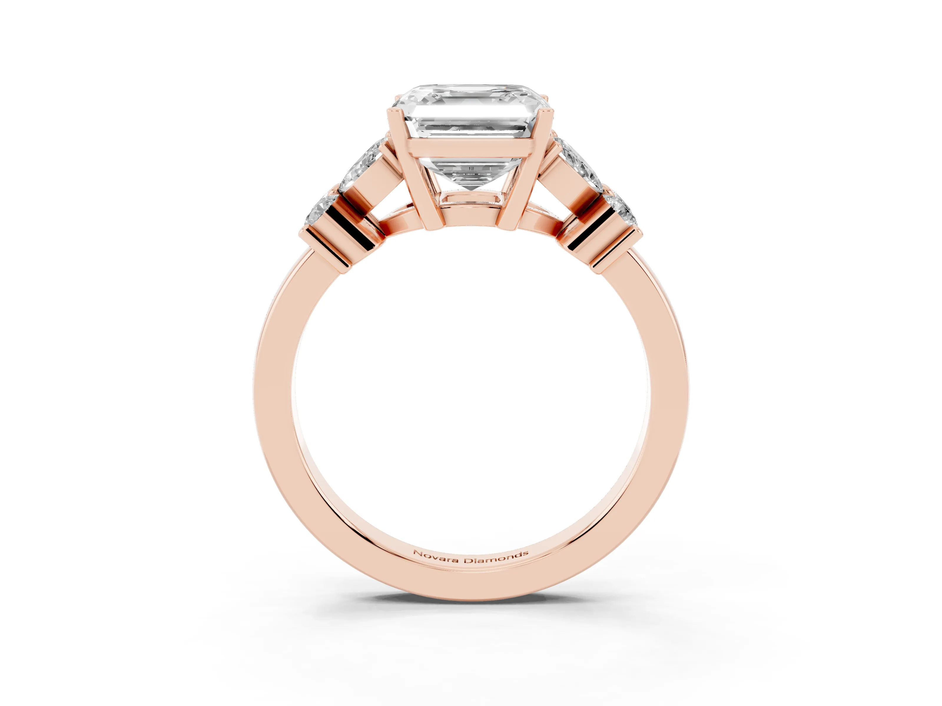 Asscher Cut Diamond Floral Cluster Ring Set in Rose gold with Marquise Petals and Prong Setting