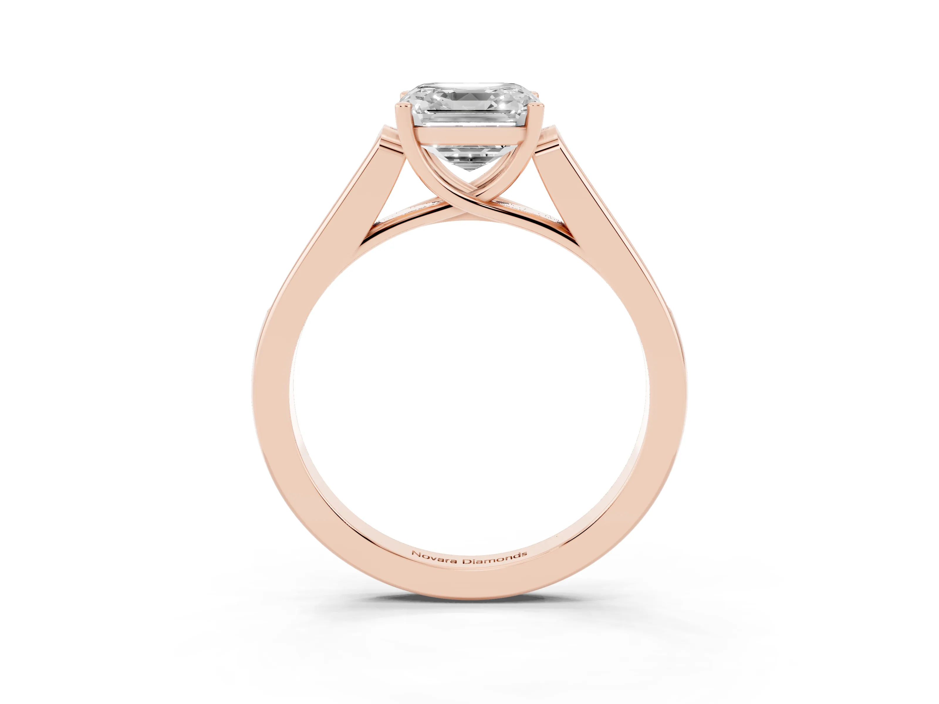 Asscher Cut Diamond Solitaire Cathedral Engagement Ring Set in Rose gold with Channel-Set Band and Prong Setting
