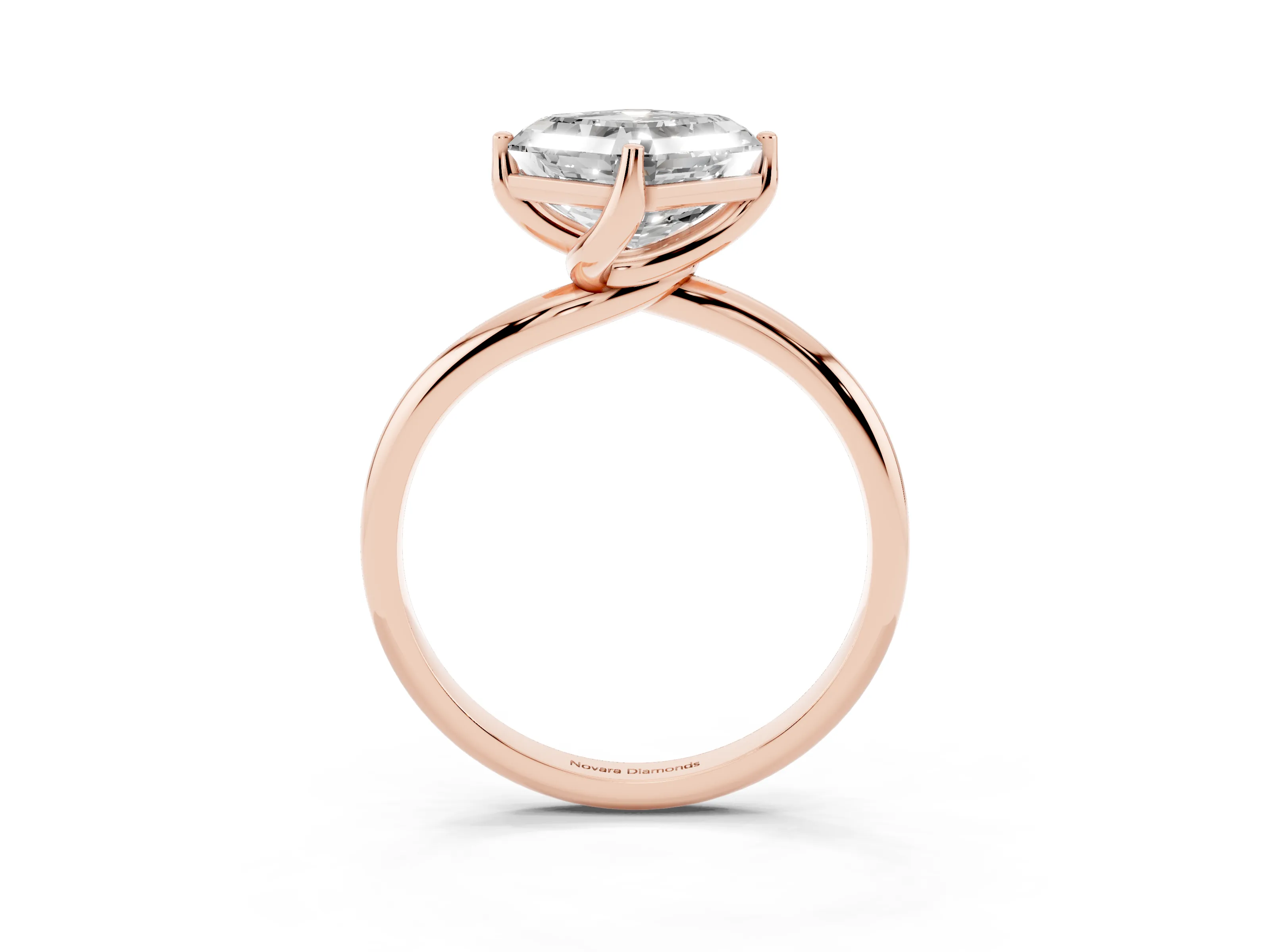 Asscher Cut Diamond Solitaire Engagement Ring Set in Rose gold with Classic Plain Band