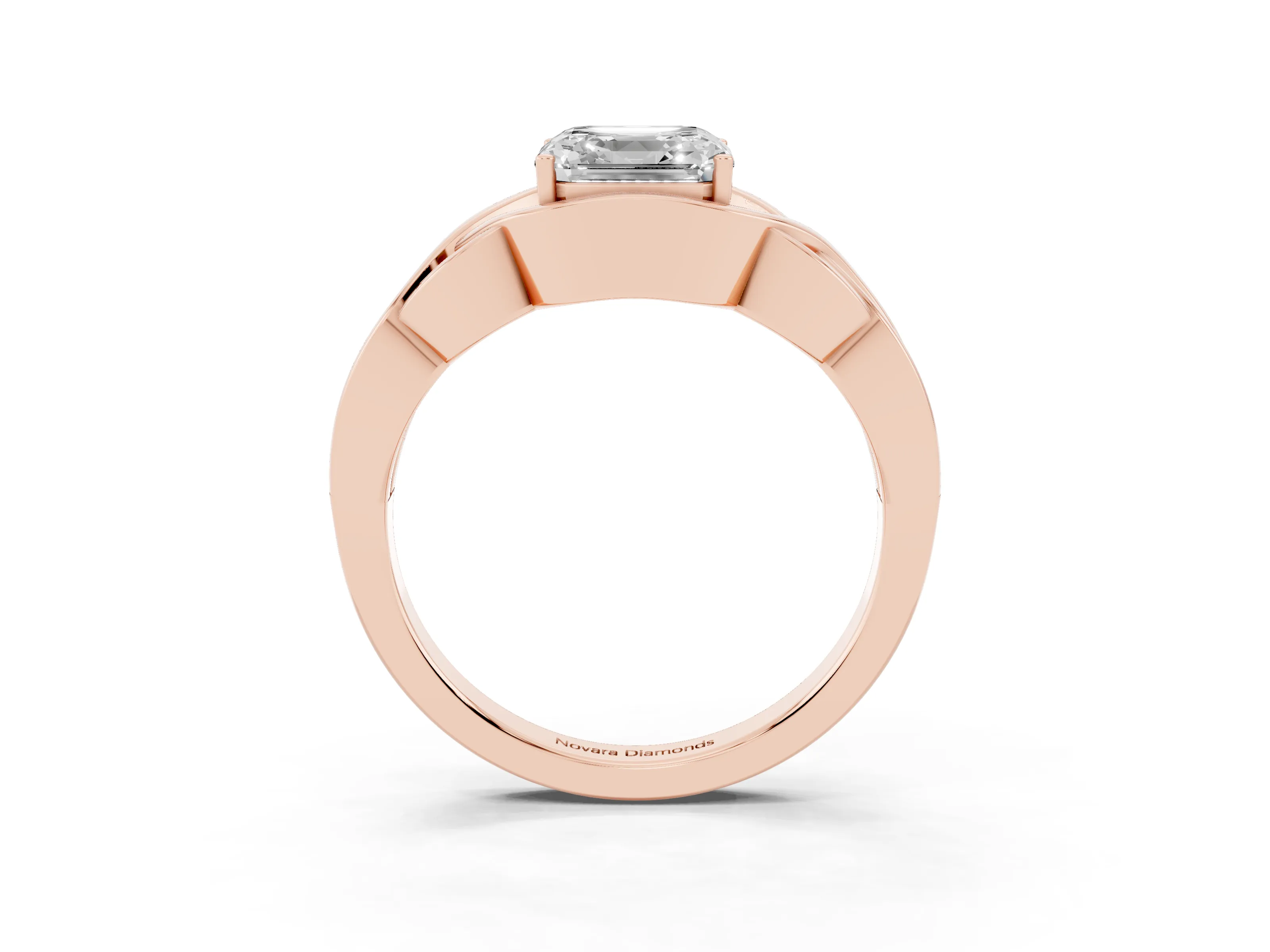 Asscher Cut Diamond Solitaire Ring Set in Rose gold with Intertwined Band
