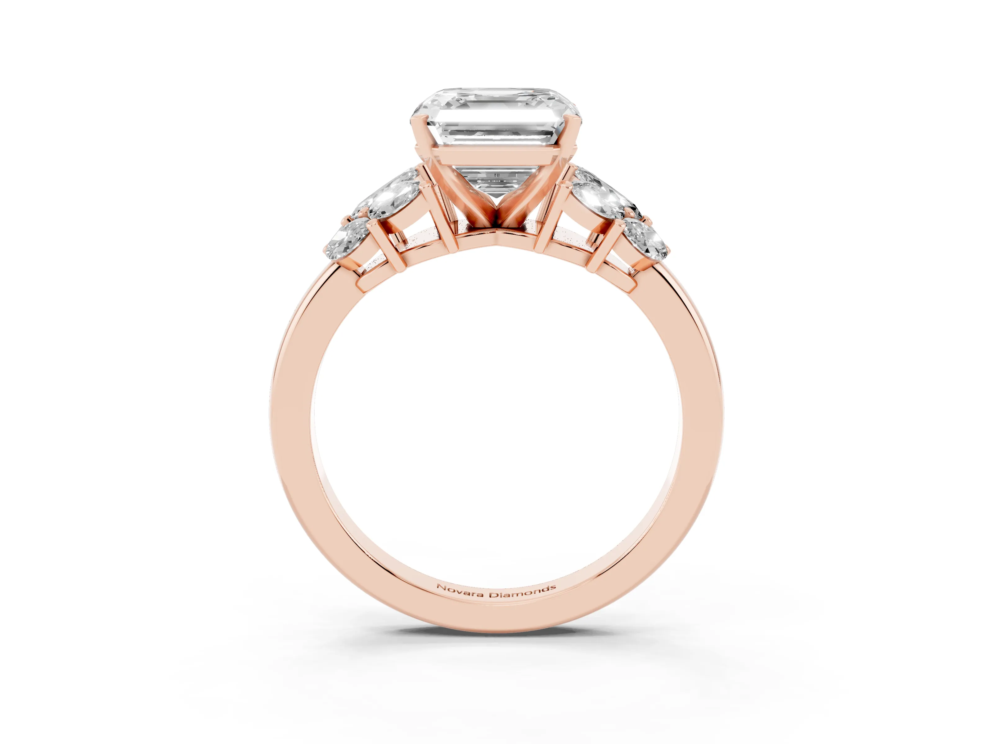 Asscher Cut Diamond Cluster Leaf Design Ring Set in Rose gold with Prong Setting