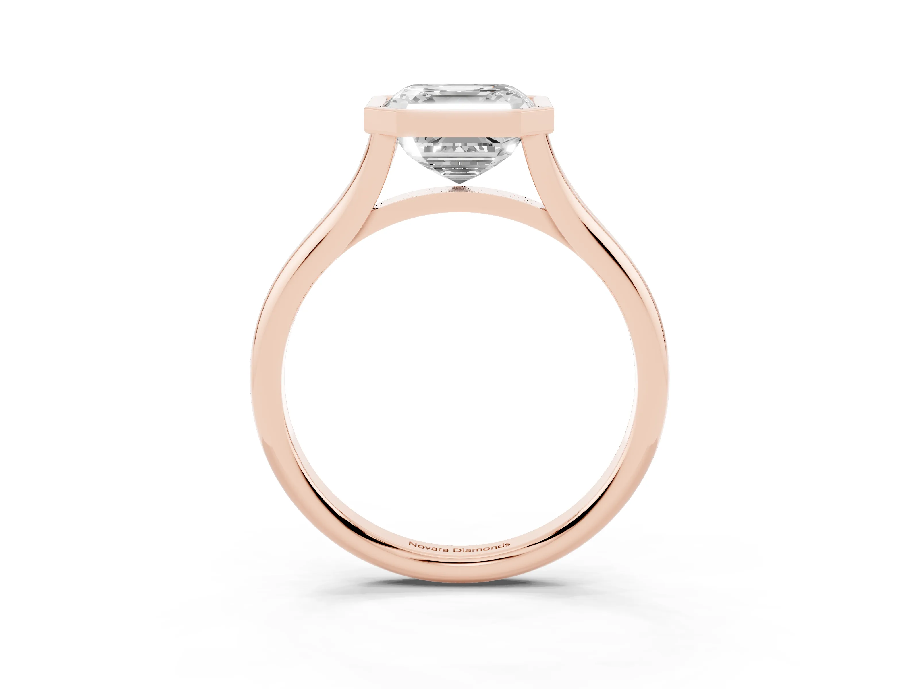 Bezel Set Asscher Cut Diamond Solitaire Ring Set in Rose gold with Tapered Band