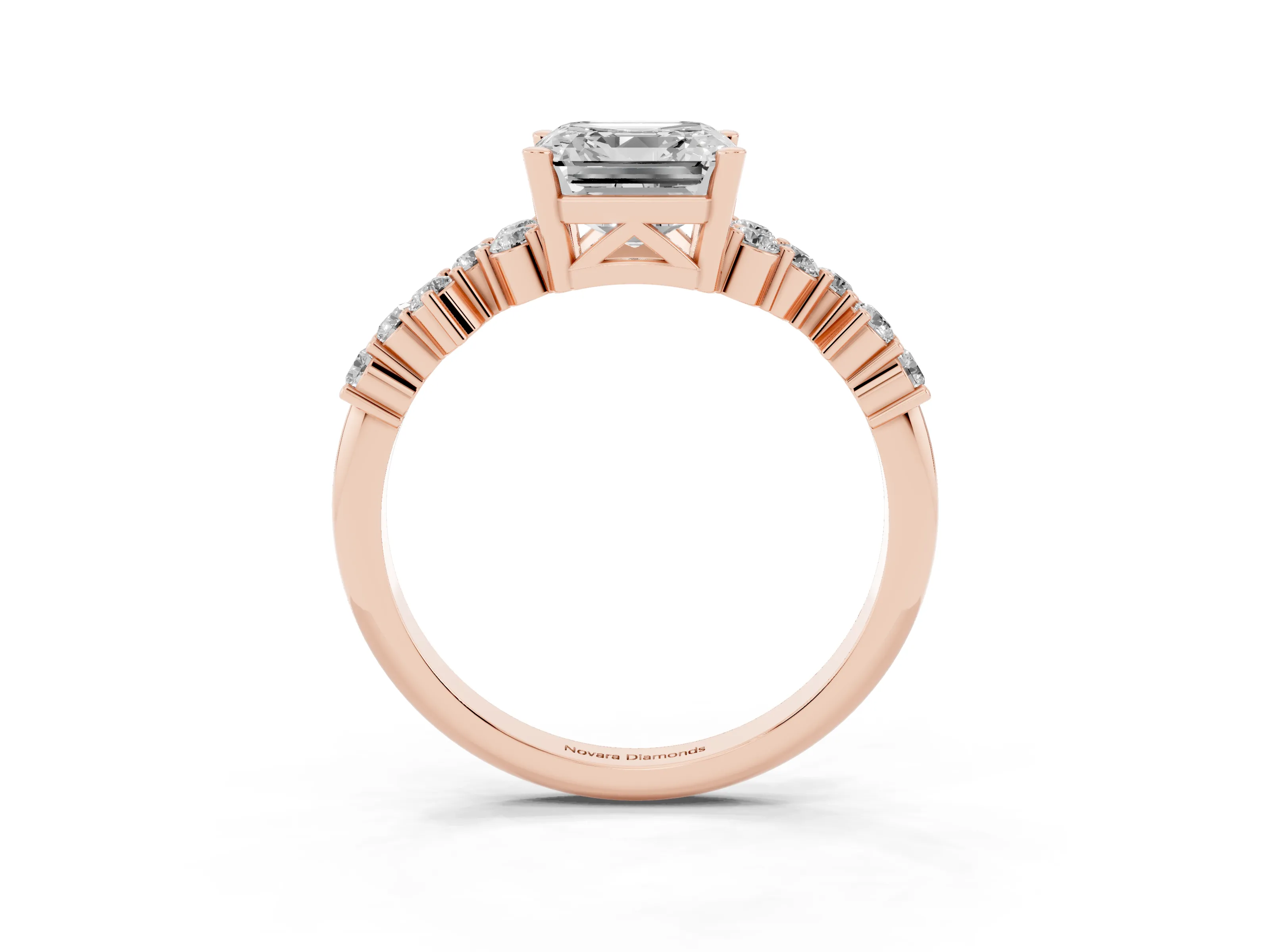 Asscher Cut Diamond Ring Set in Rose gold with Scattered Round Accents