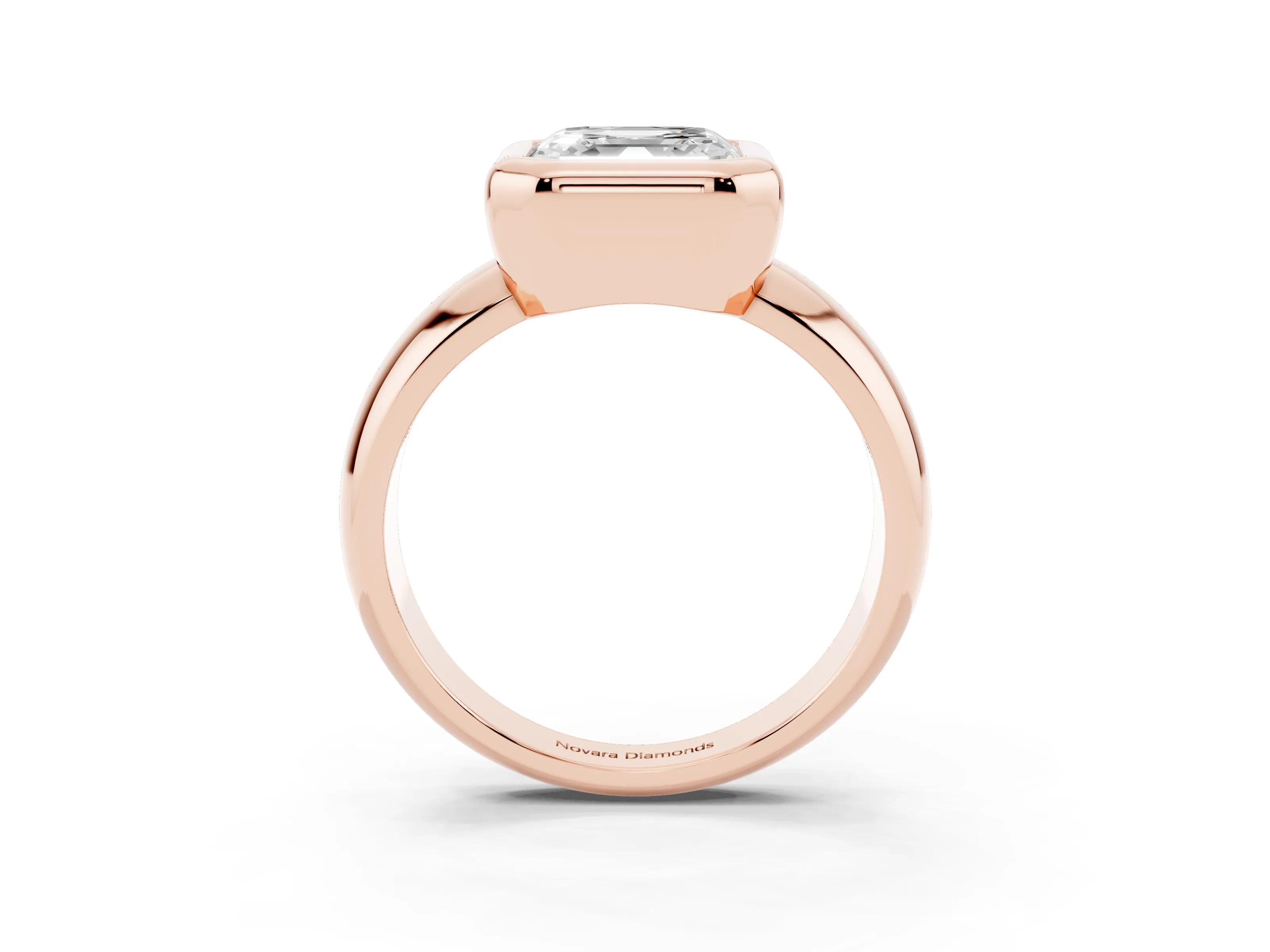 Bezel Set Asscher Cut Diamond Solitaire Ring Set in Rose gold with Wide Band