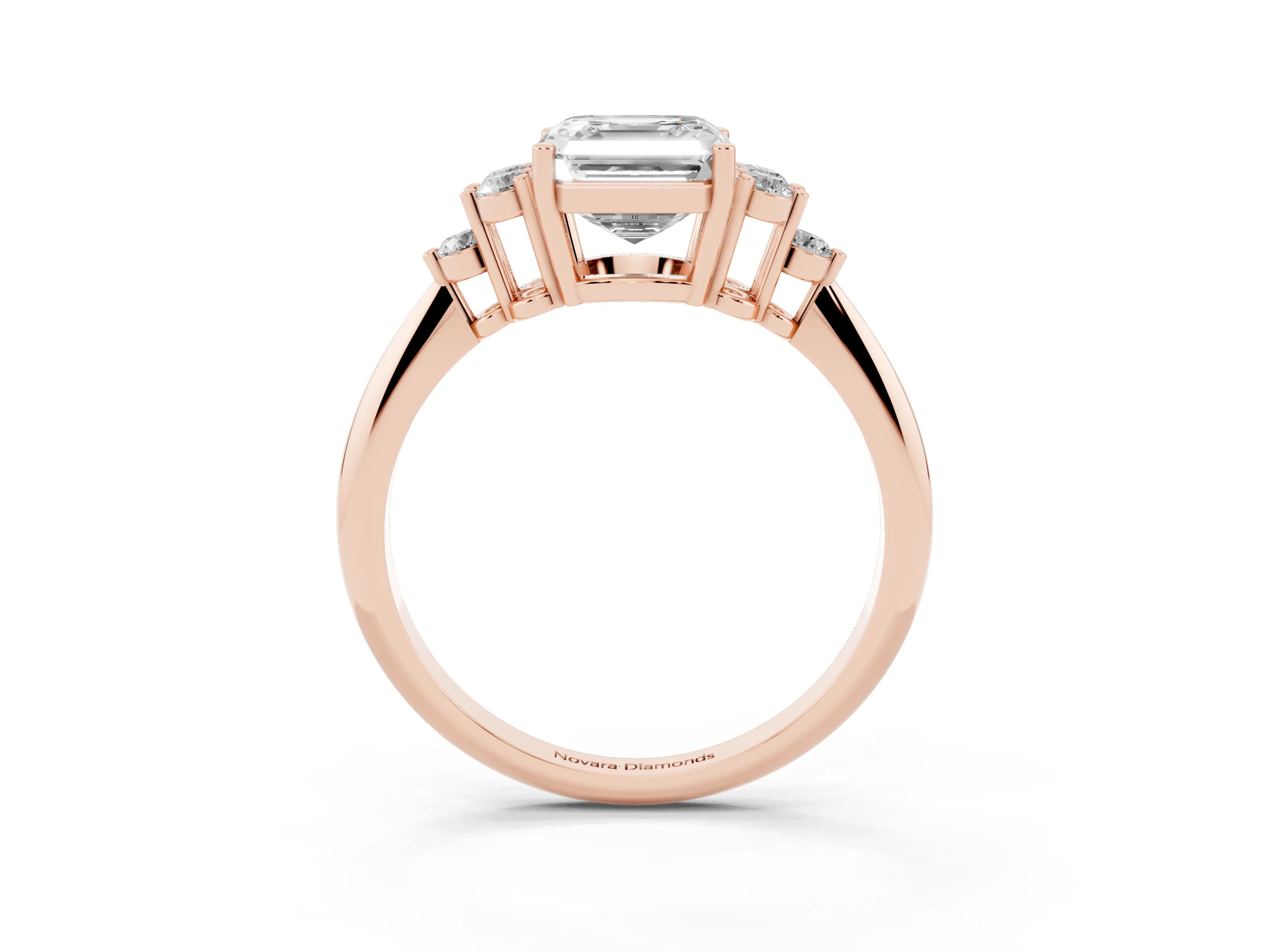 Asscher Cut Diamond Cluster Ring Set in Rose gold with Plain Band and Prong Setting