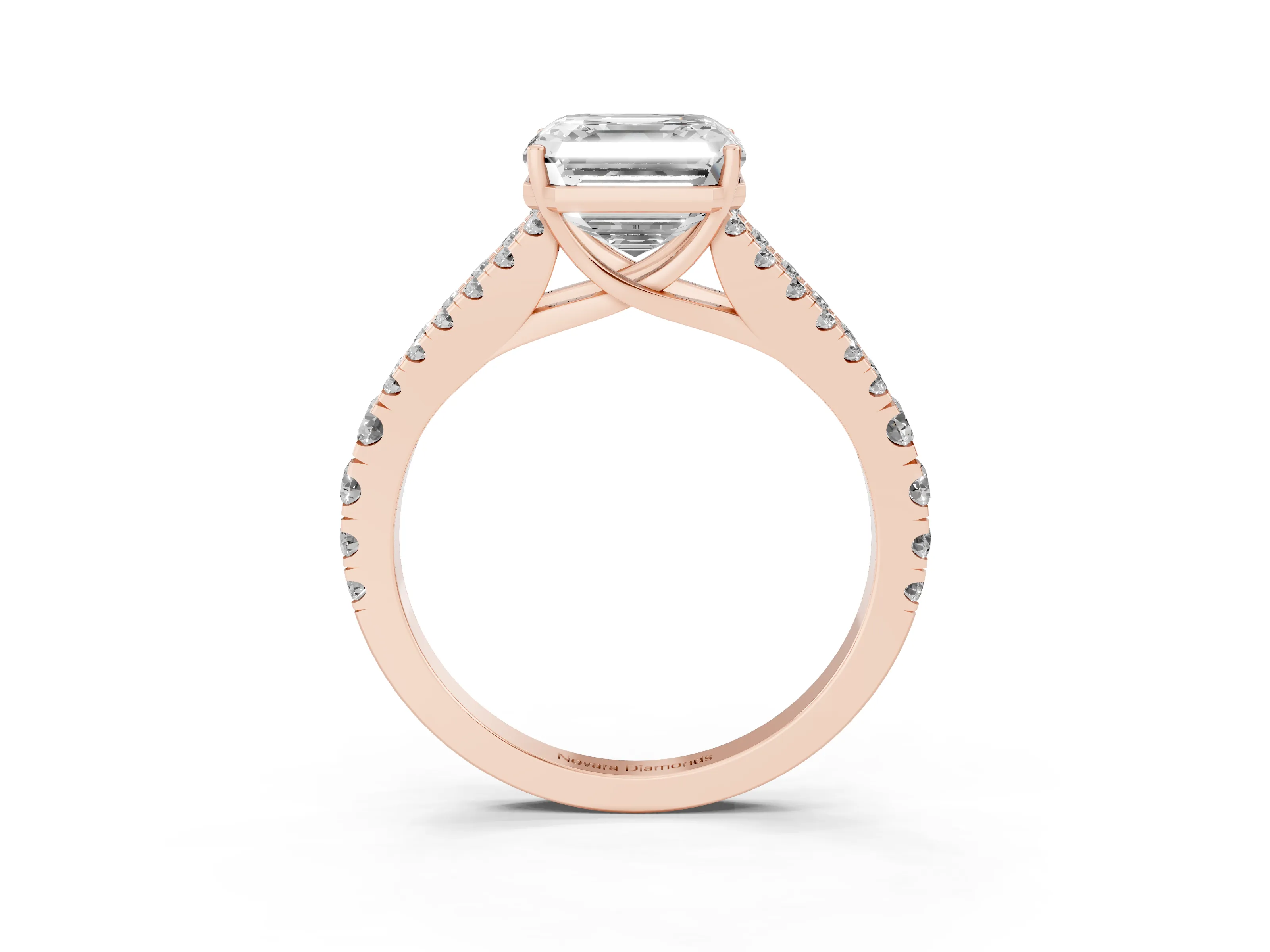 Asscher Cut Diamond Split Shank Pavé Engagement Ring Set in Rose gold with Prong-Held Center Stone