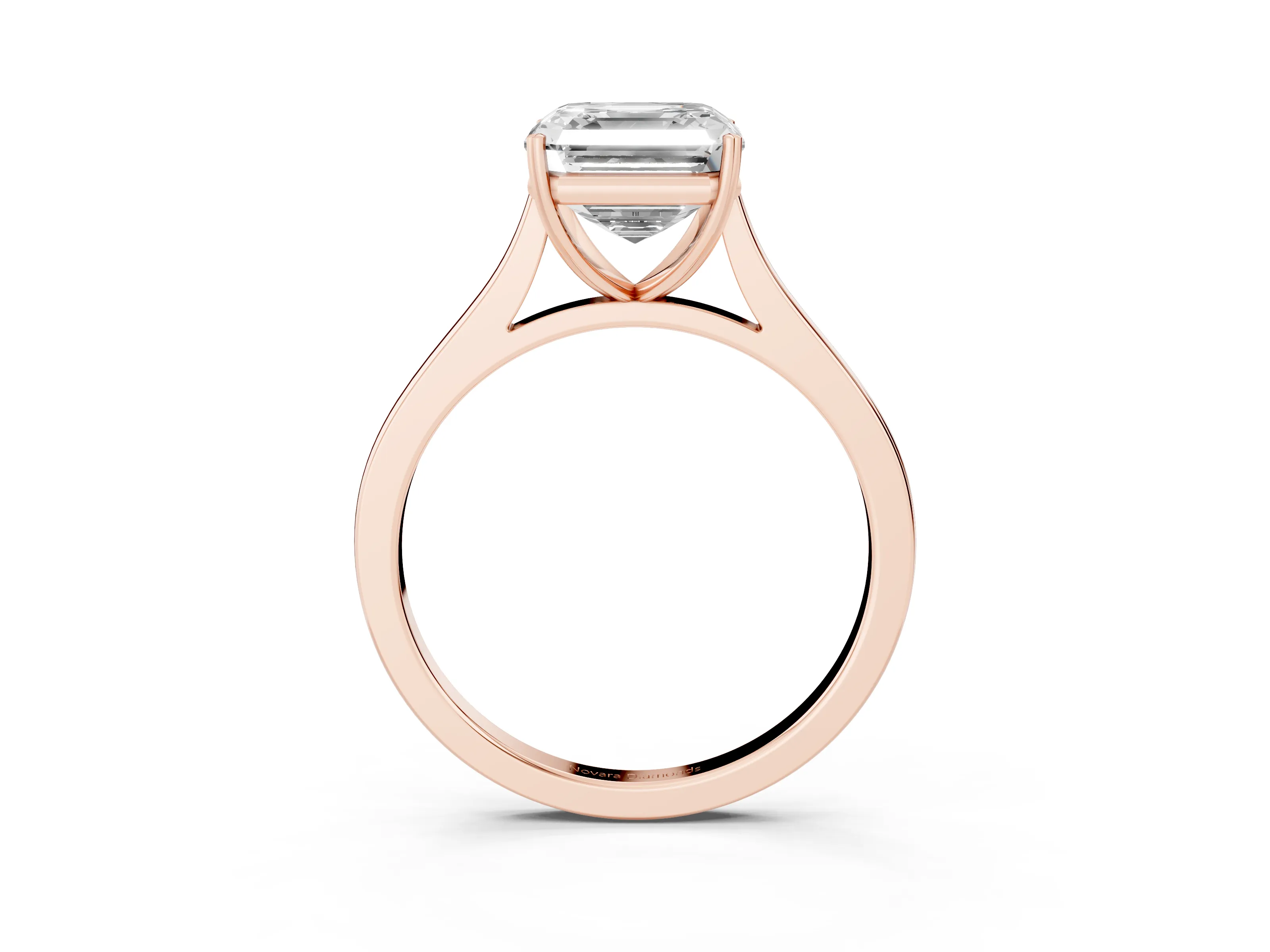 Asscher Cut Diamond Solitaire Heart Prong Engagement Ring Set in Rose gold with Tapered Band