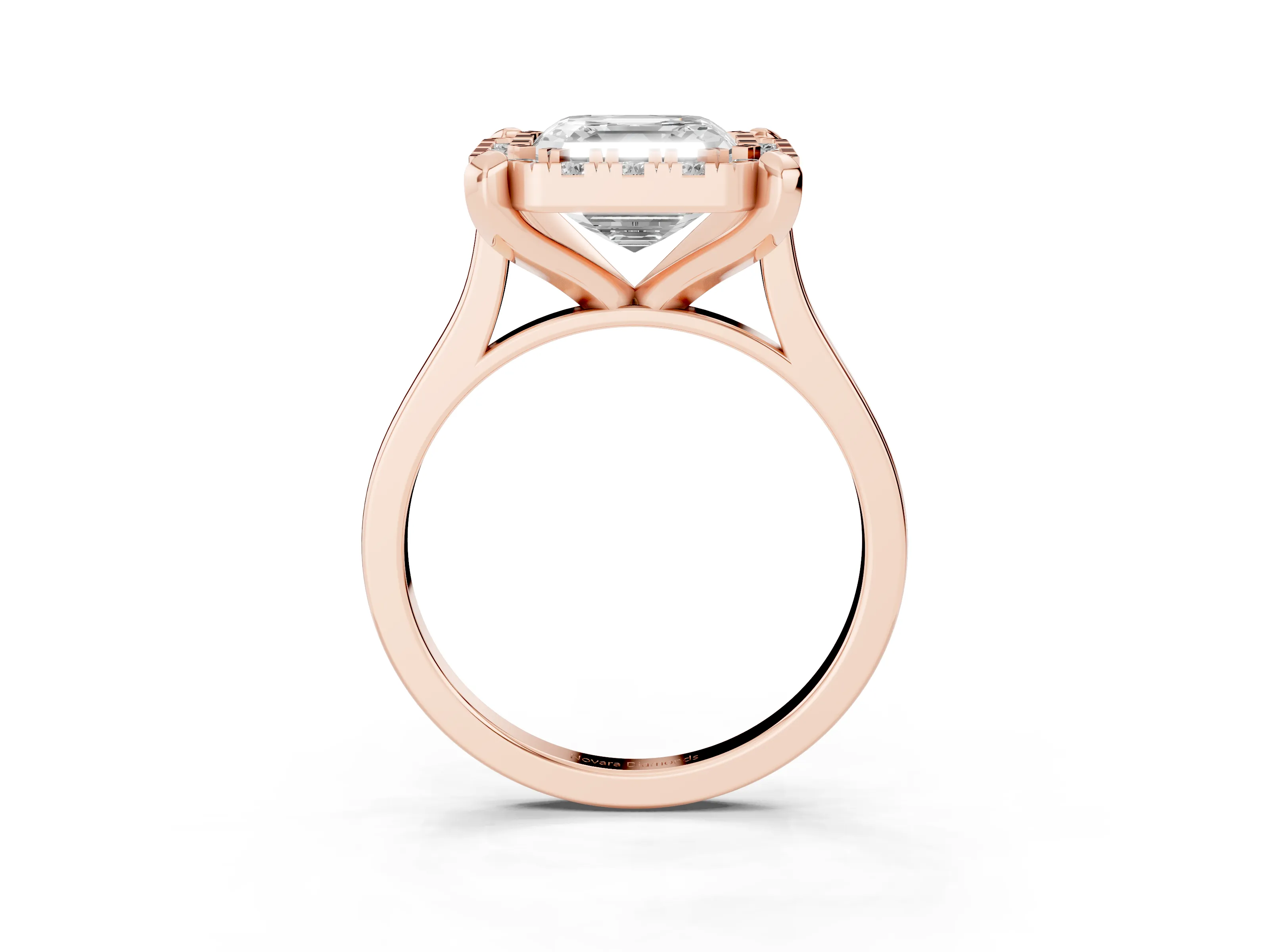 Asscher Cut Diamond Cluster Halo Solitaire Ring Set in Rose gold with Prong Setting