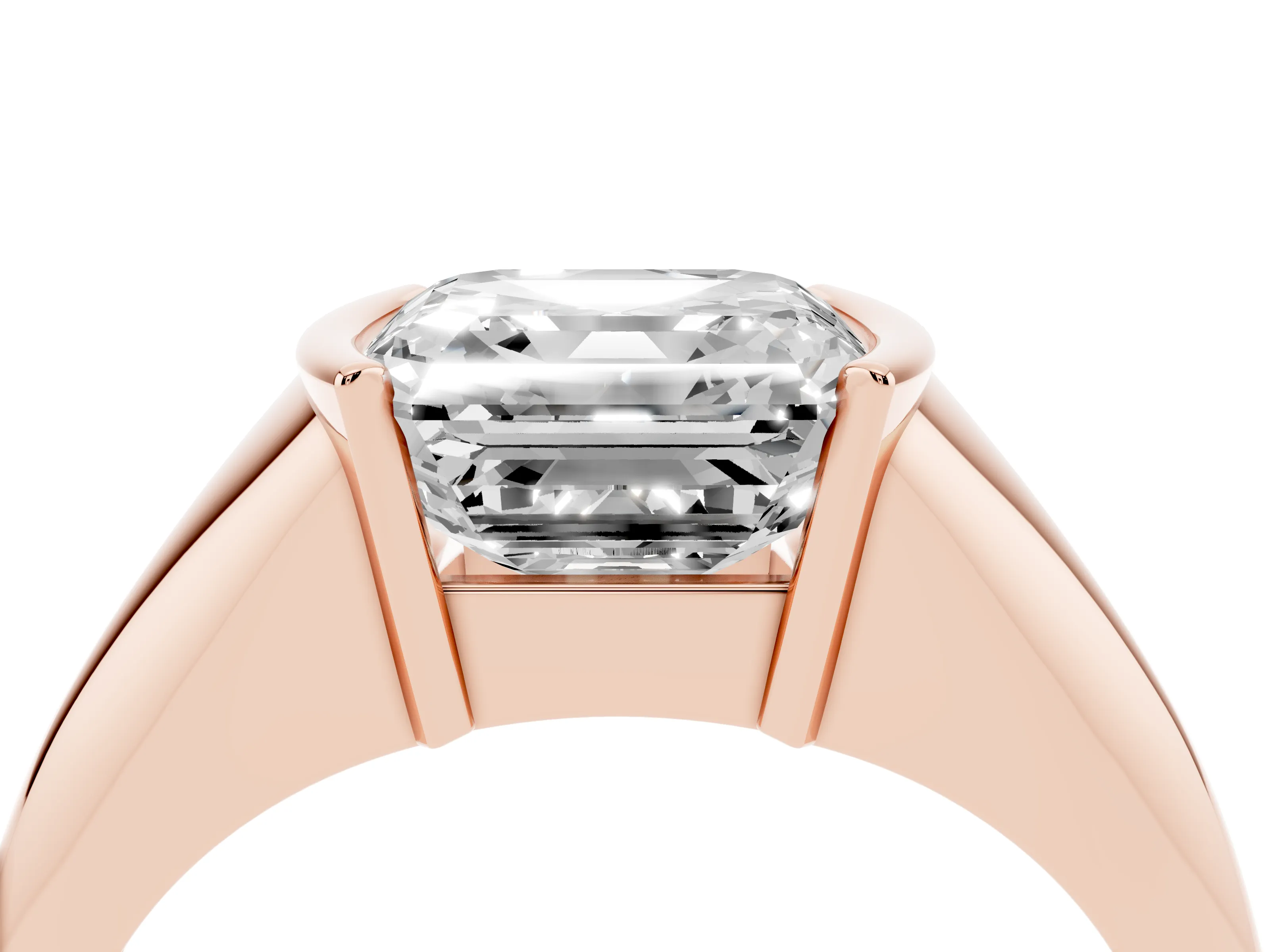 Asscher Cut Diamond Solitaire Tension Set Ring Set in Rose gold