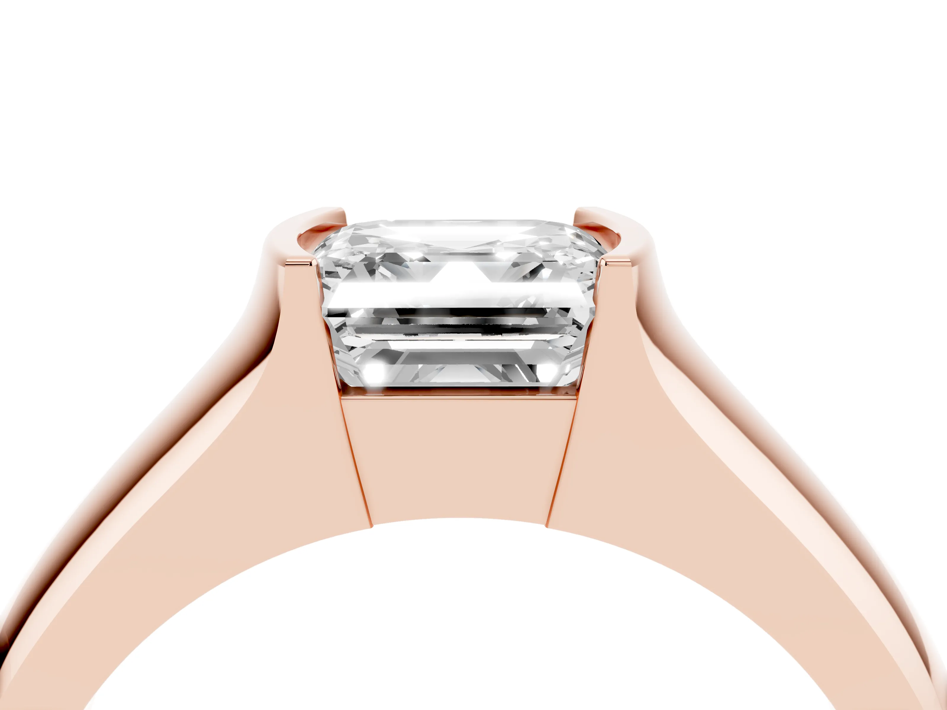 Asscher Cut Diamond Bezel Solitaire Ring Set in Rose gold with Wide Band