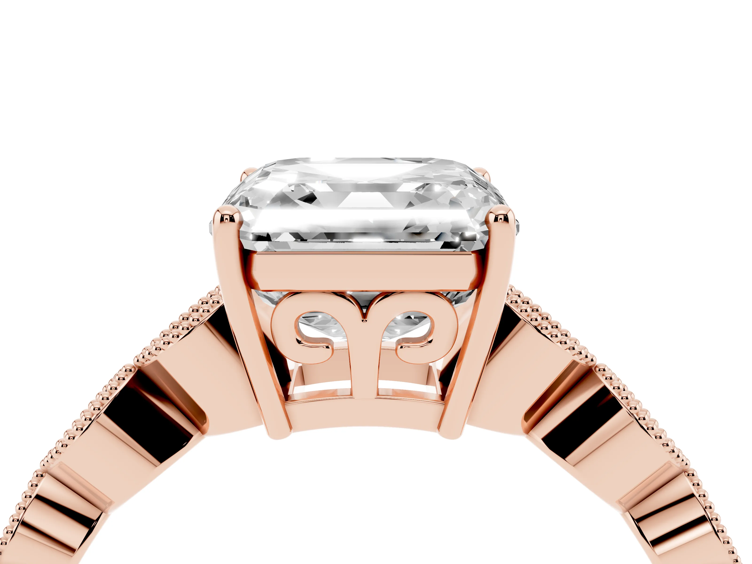 Asscher Cut Diamond Solitaire Ring Set in Rose gold with Infinity Twist Pavé Band