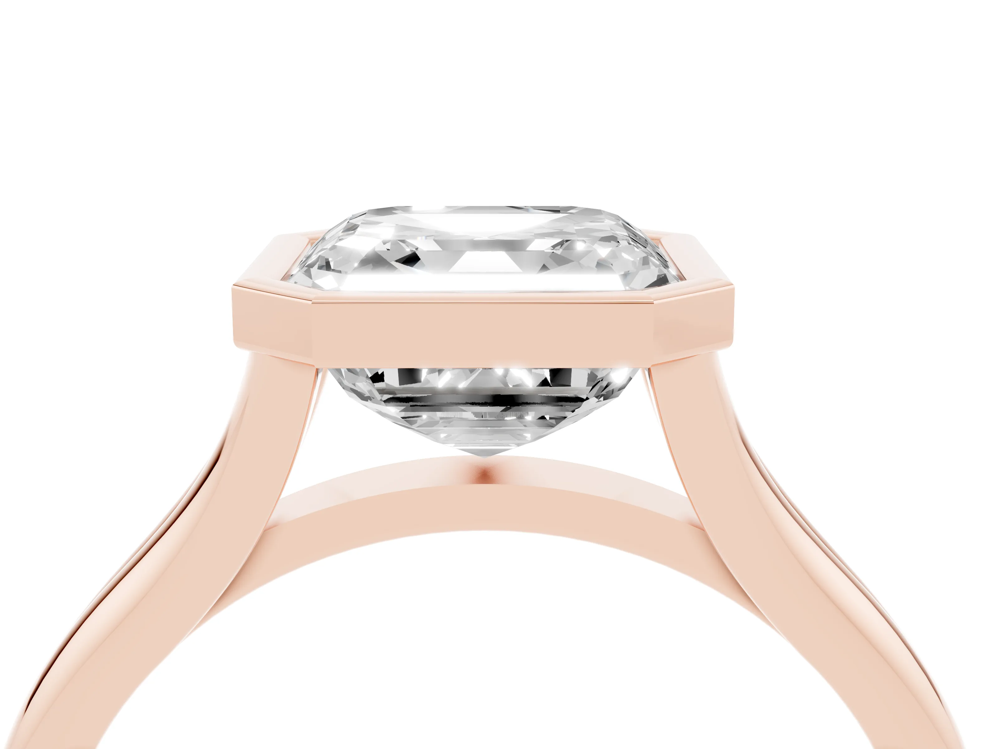 Bezel Set Asscher Cut Diamond Solitaire Ring Set in Rose gold with Tapered Band