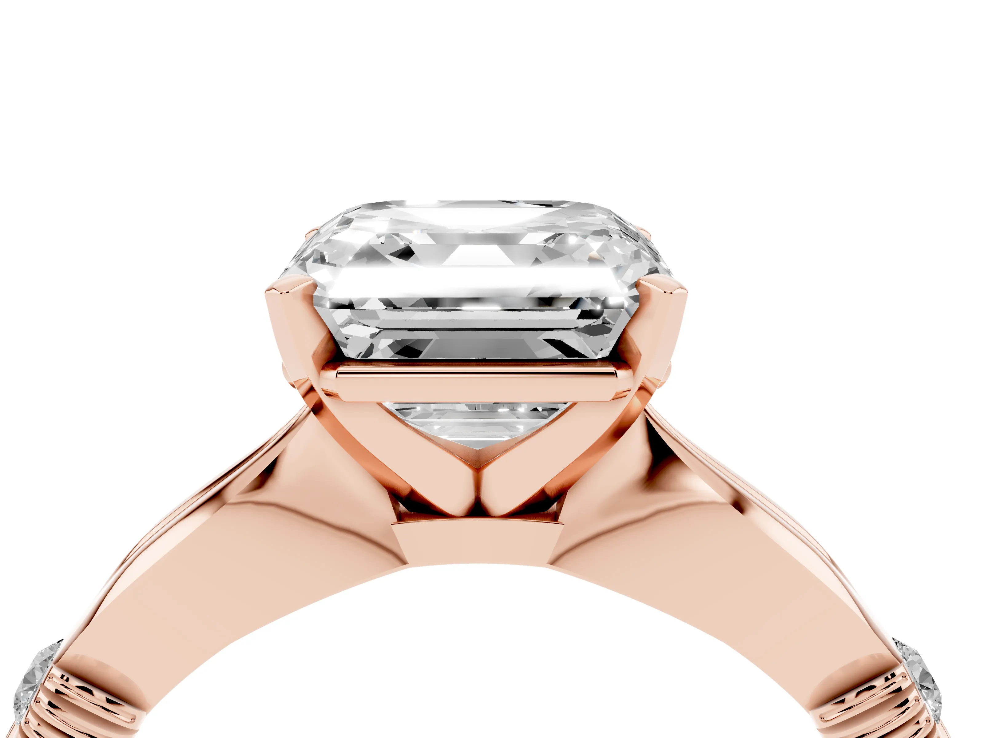 Asscher Cut Diamond Solitaire Twisted Band Ring Set in Rose gold with Accent Stones and Prong Setting