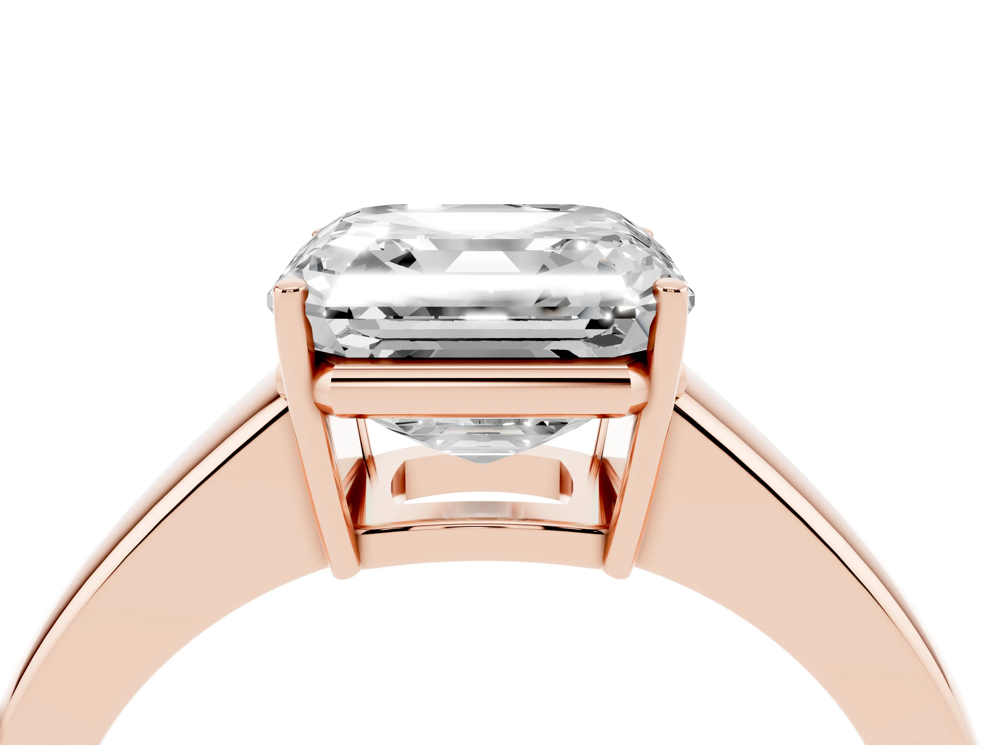 Asscher Cut Diamond Solitaire Ring Set in Rose gold with Tapered Band and Prong Setting