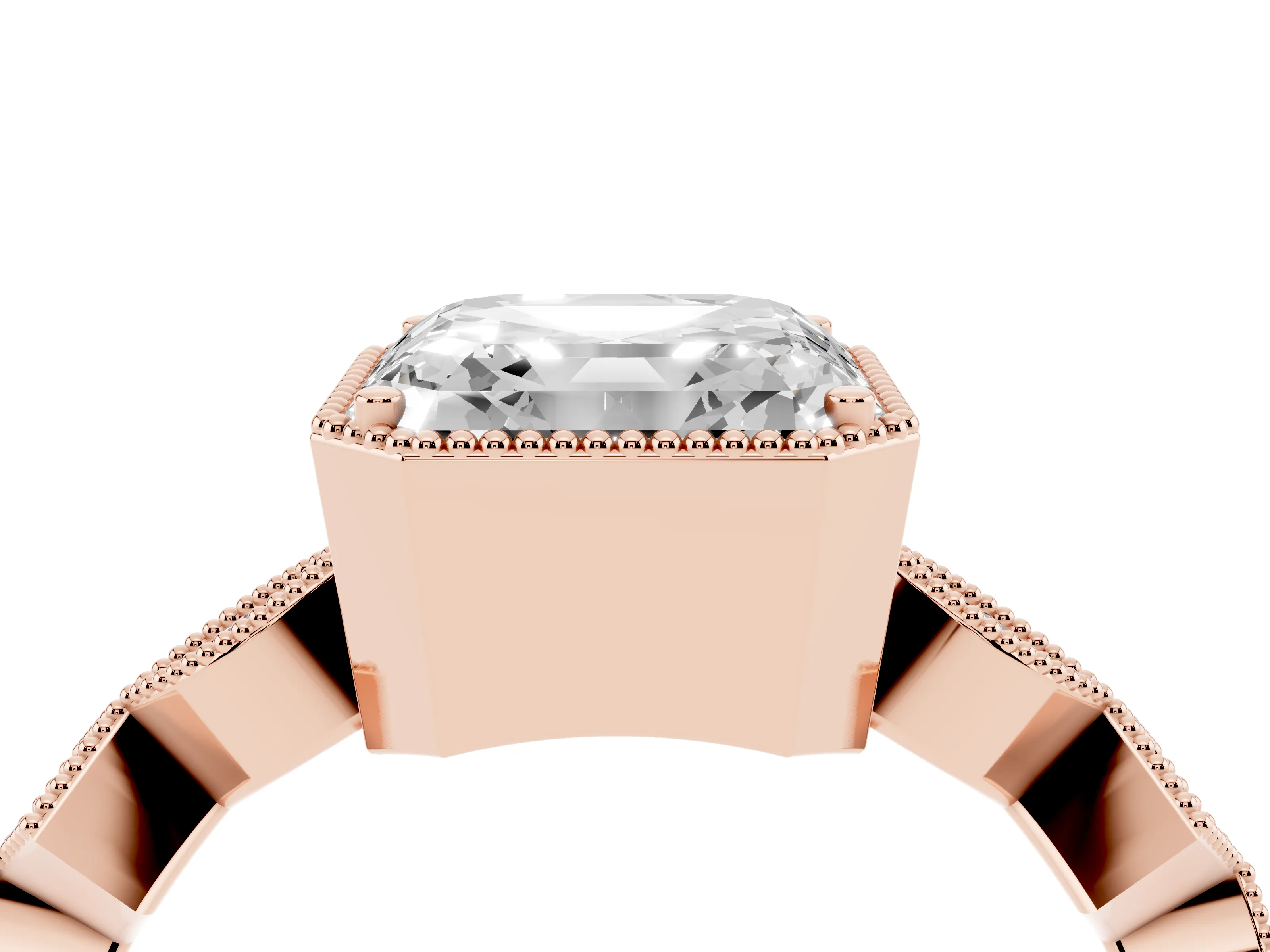 Asscher Cut Diamond Milgrain Marquise Twist Band Ring Set in Rose gold with Prong Setting