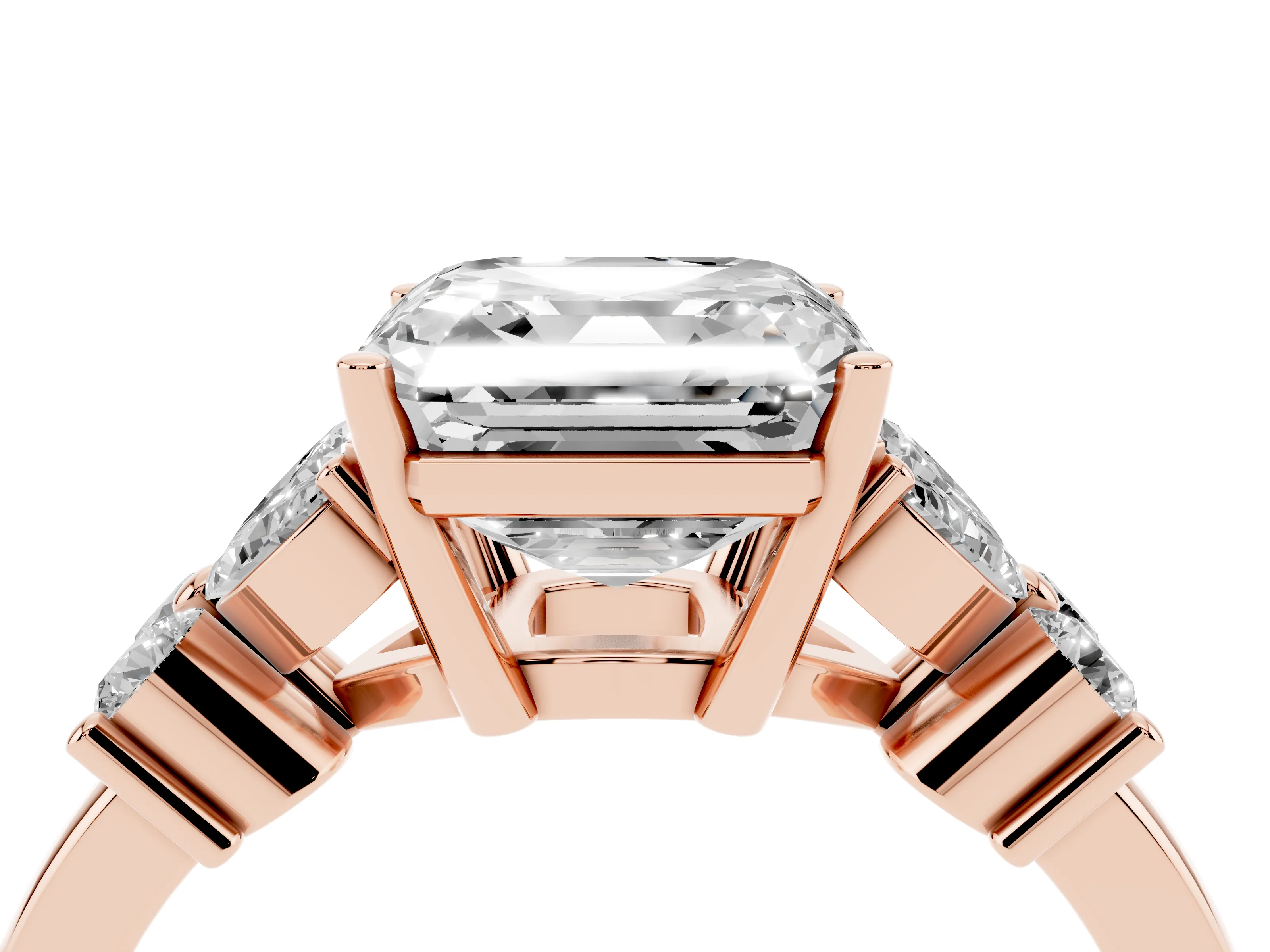 Asscher Cut Diamond Floral Cluster Ring Set in Rose gold with Marquise Petals and Prong Setting