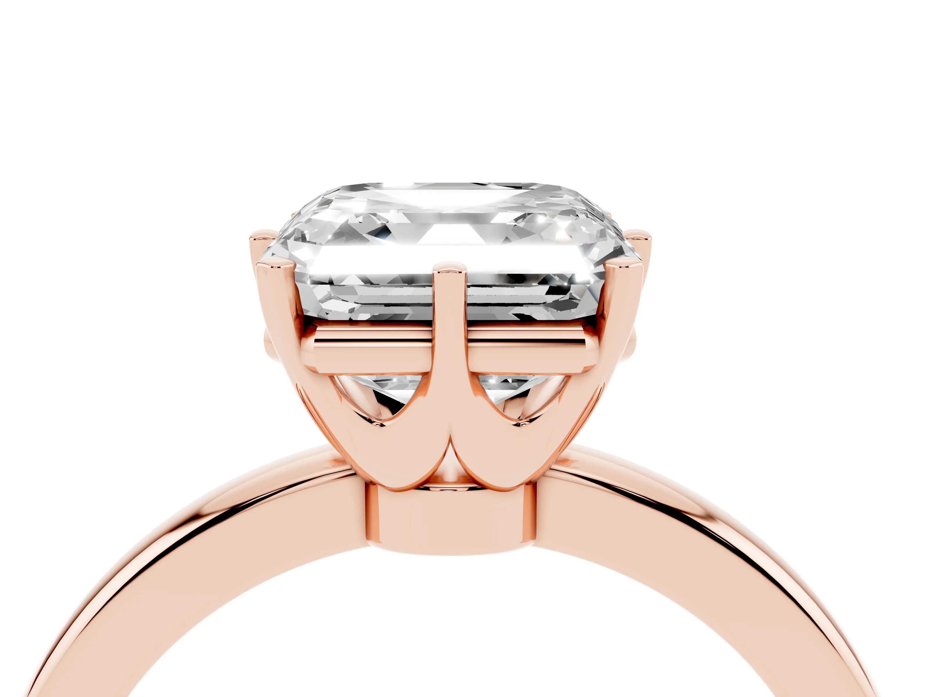 Asscher Cut Diamond Solitaire Ring Set in Rose gold with Raised Prong Setting on a Classic Band