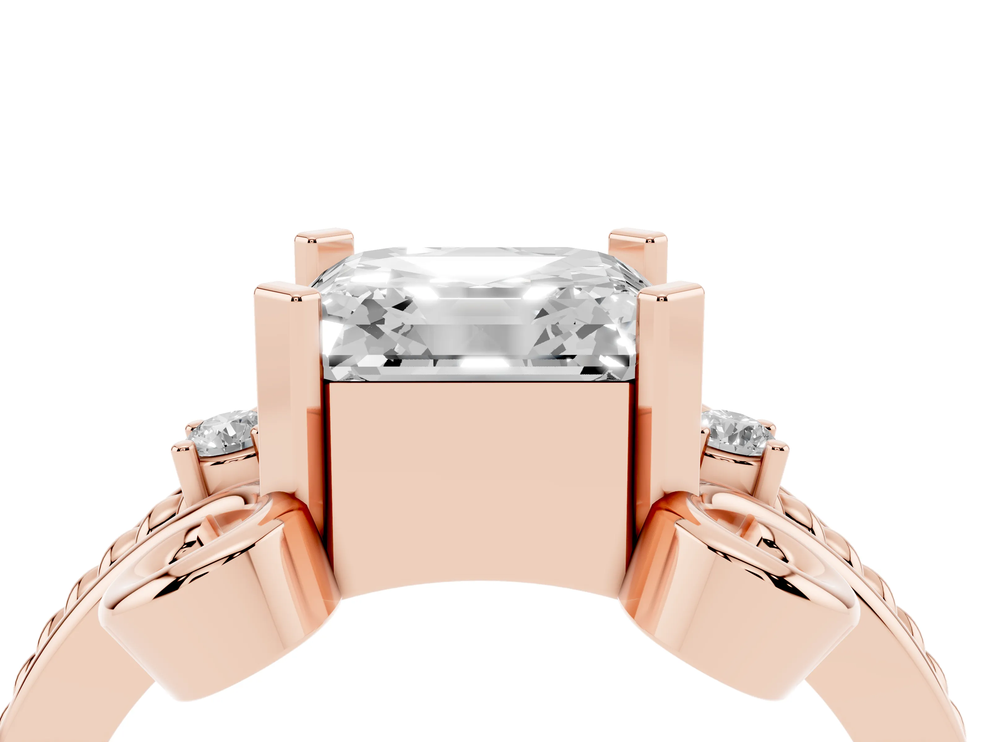 Asscher Cut Diamond Twisted Band Solitaire Ring Set in Rose gold with Scroll Prongs
