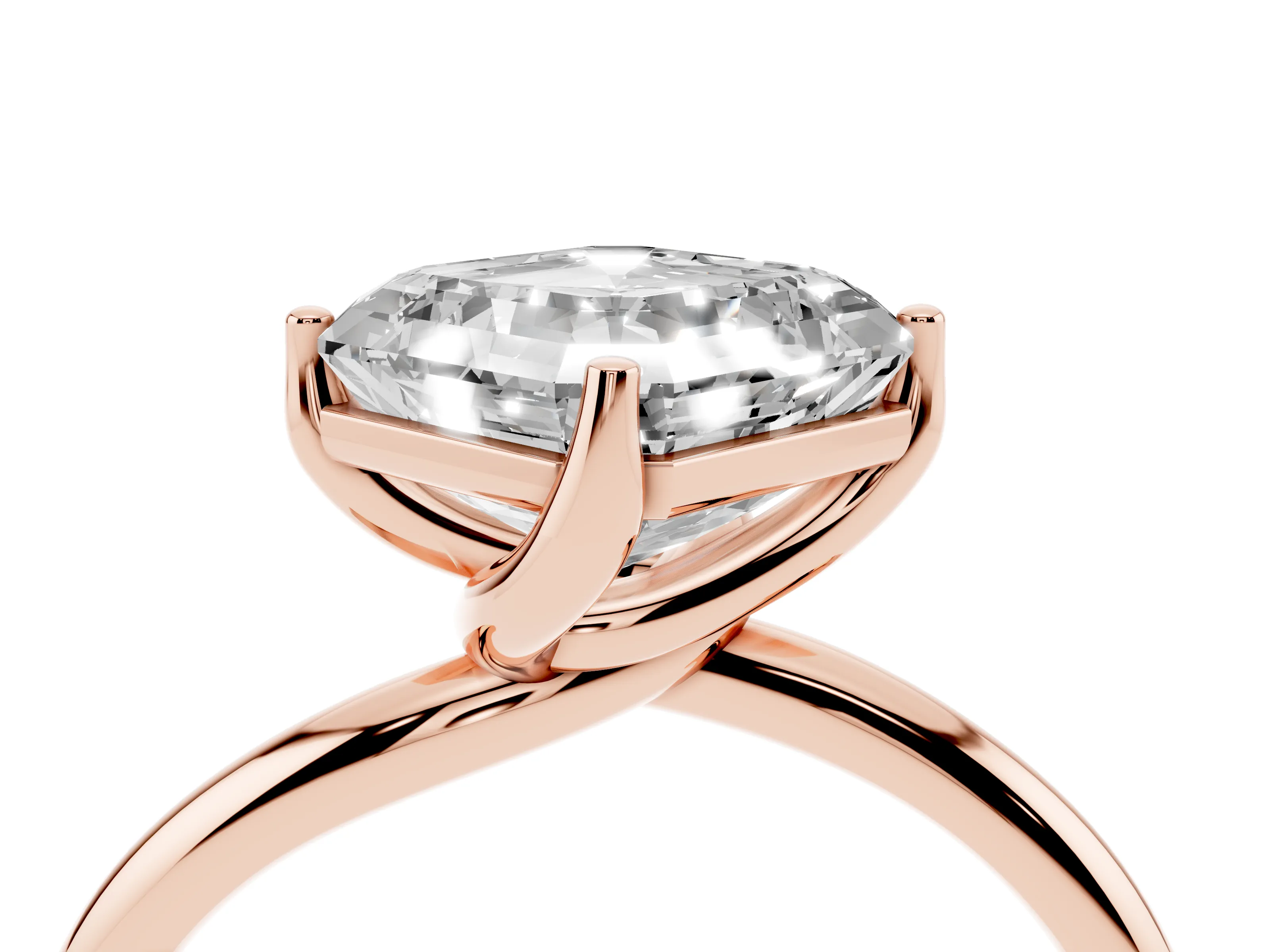 Asscher Cut Diamond Solitaire Engagement Ring Set in Rose gold with Classic Plain Band
