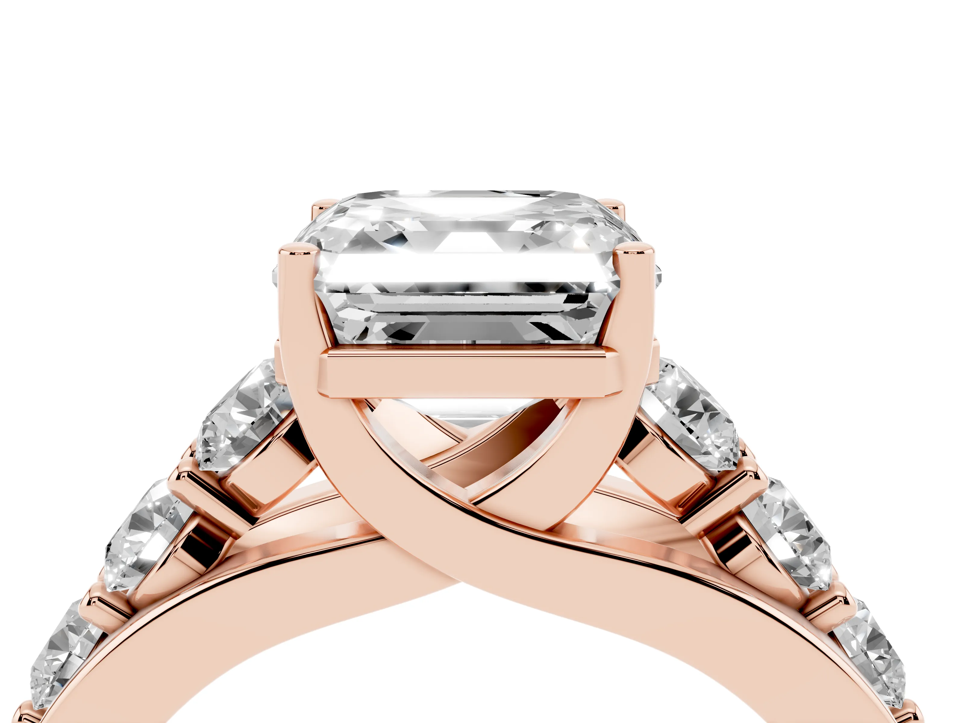 Asscher Cut Diamond Pavé Engagement Ring Set in Rose gold with Prong Setting