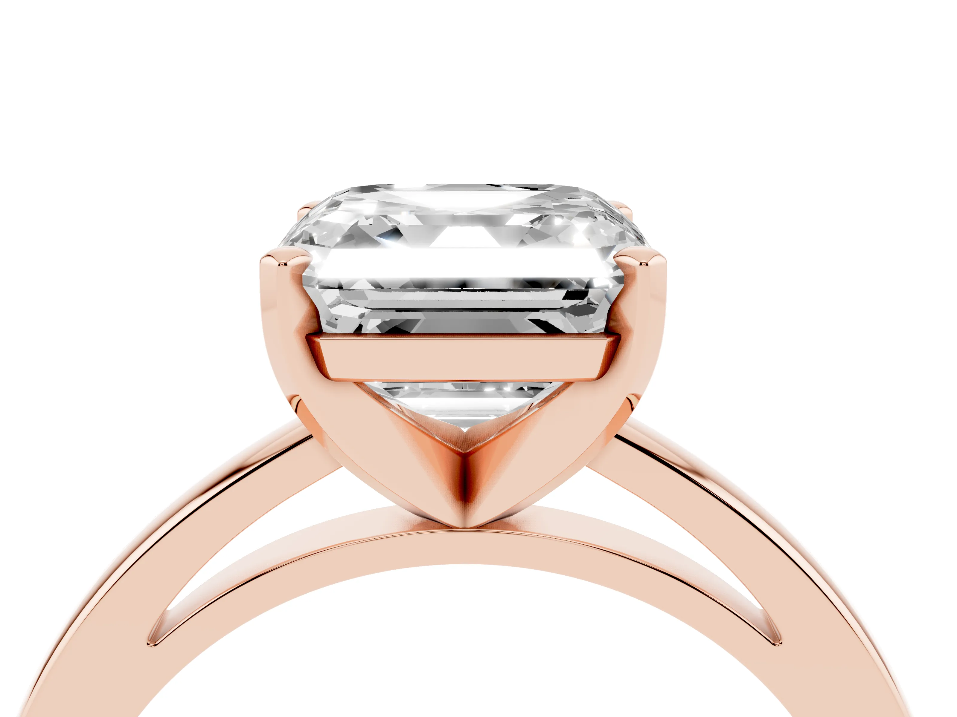 Asscher Cut Diamond Solitaire Engagement Ring Set in Rose gold with Prong Setting on a Classic Band