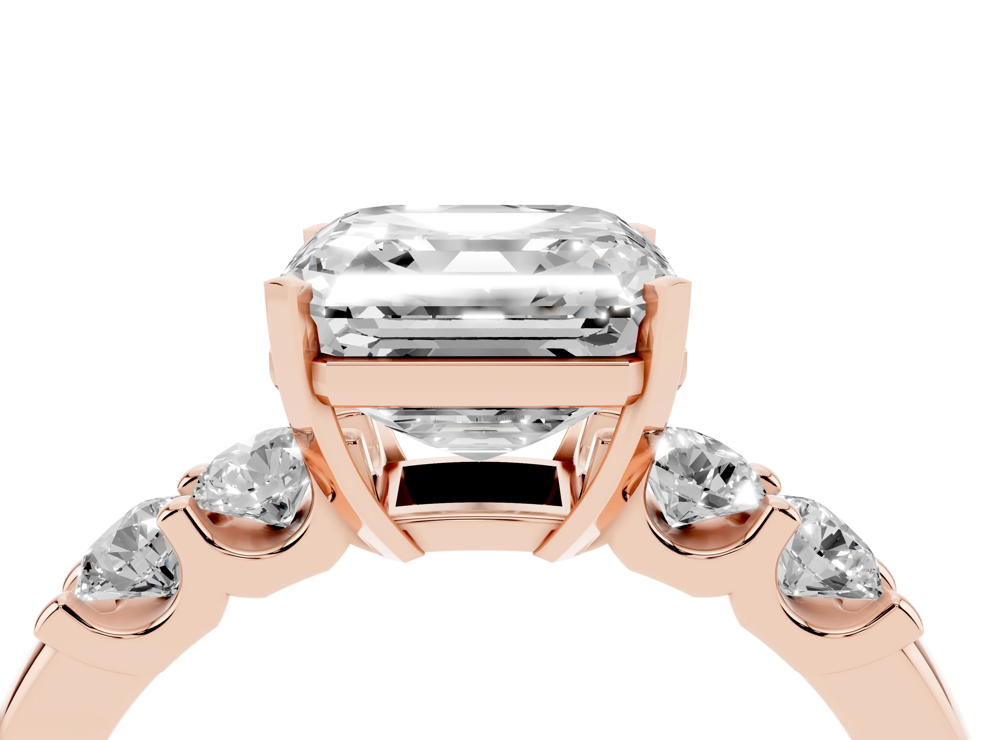 Asscher Cut Diamond Five-Stone Prong Set Engagement Ring Set in Rose gold with Channel Band