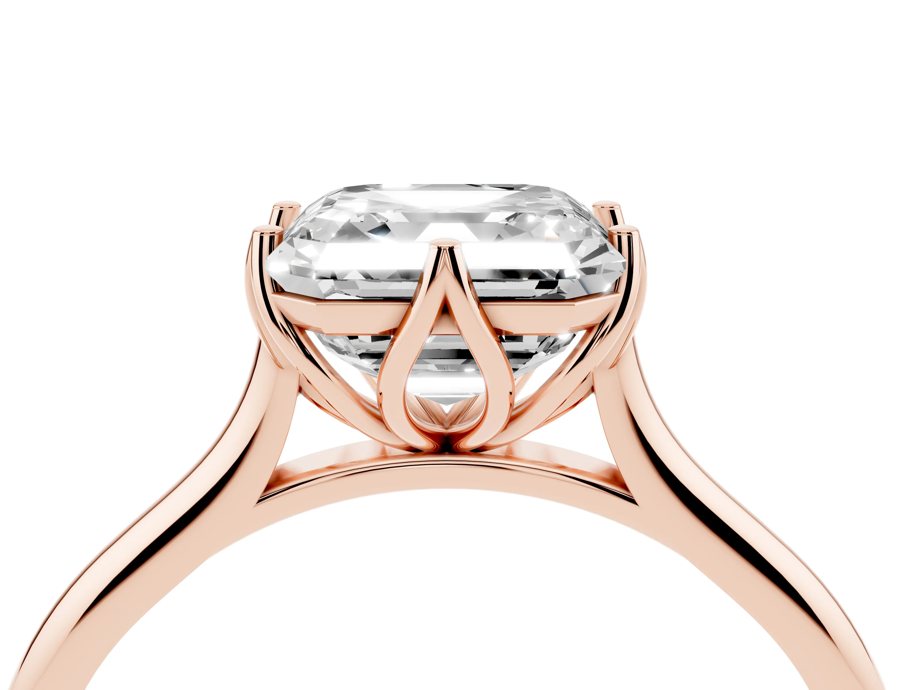 Asscher Cut Diamond Solitaire Cathedral Ring Set in Rose gold with Prong Setting