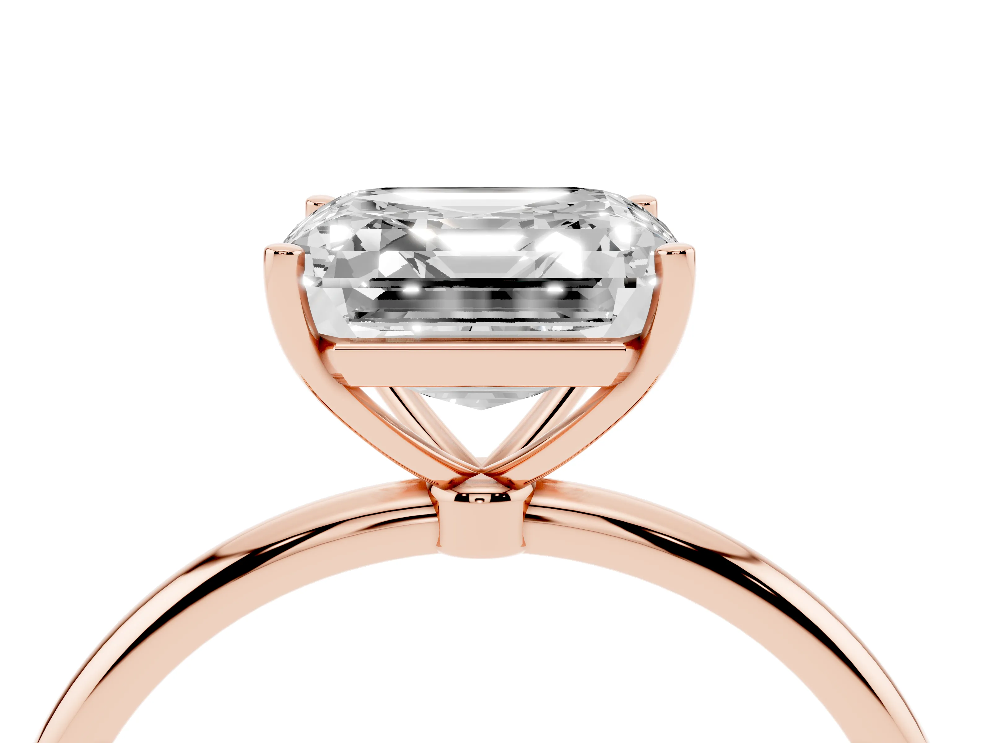 Asscher Cut Diamond Solitaire Engagement Ring Set in Rose gold with Thin Band and Prong Setting