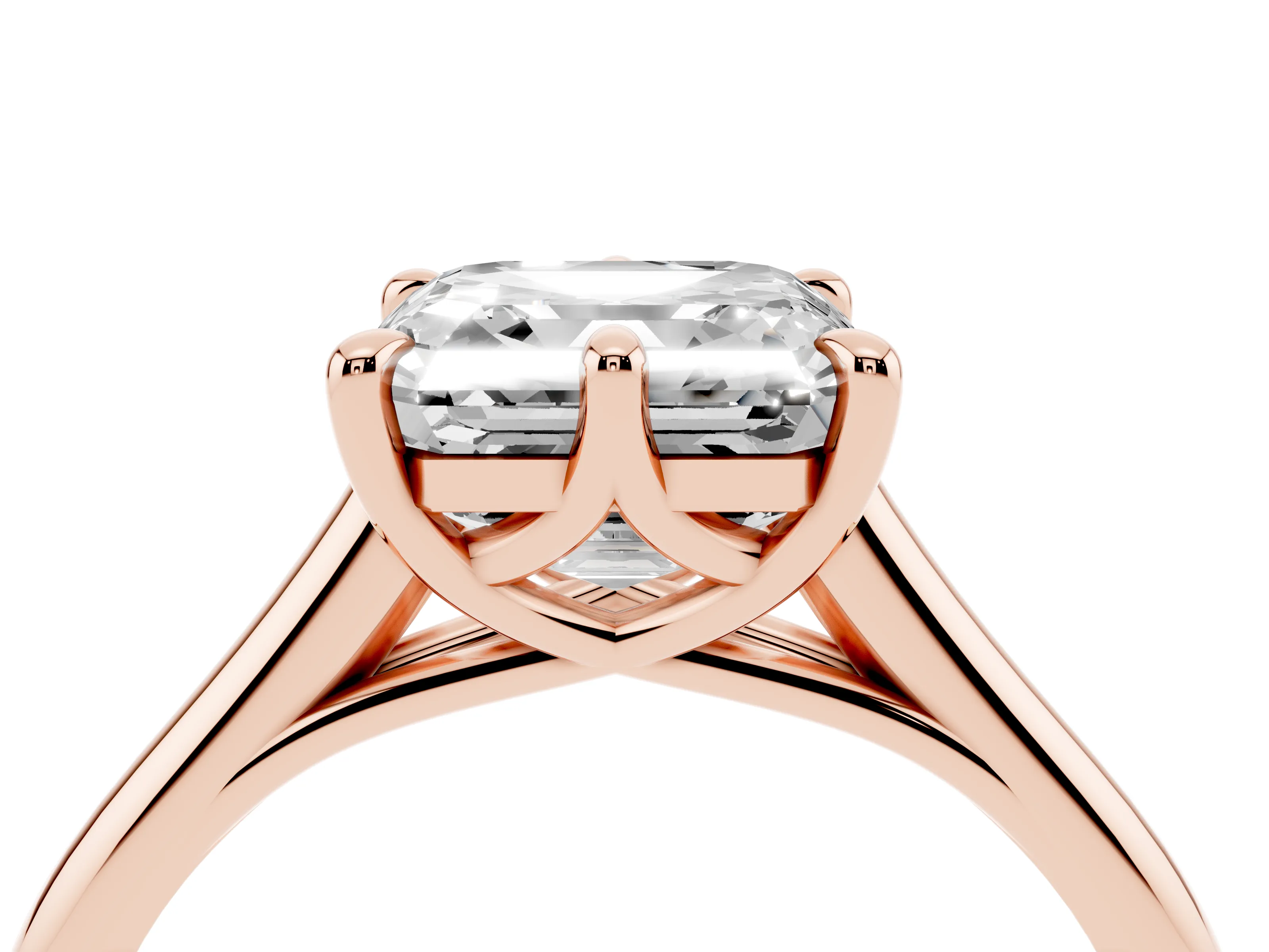 Asscher Cut Diamond Solitaire Engagement Ring Set in Rose gold with Prong Setting and Plain Classic Band