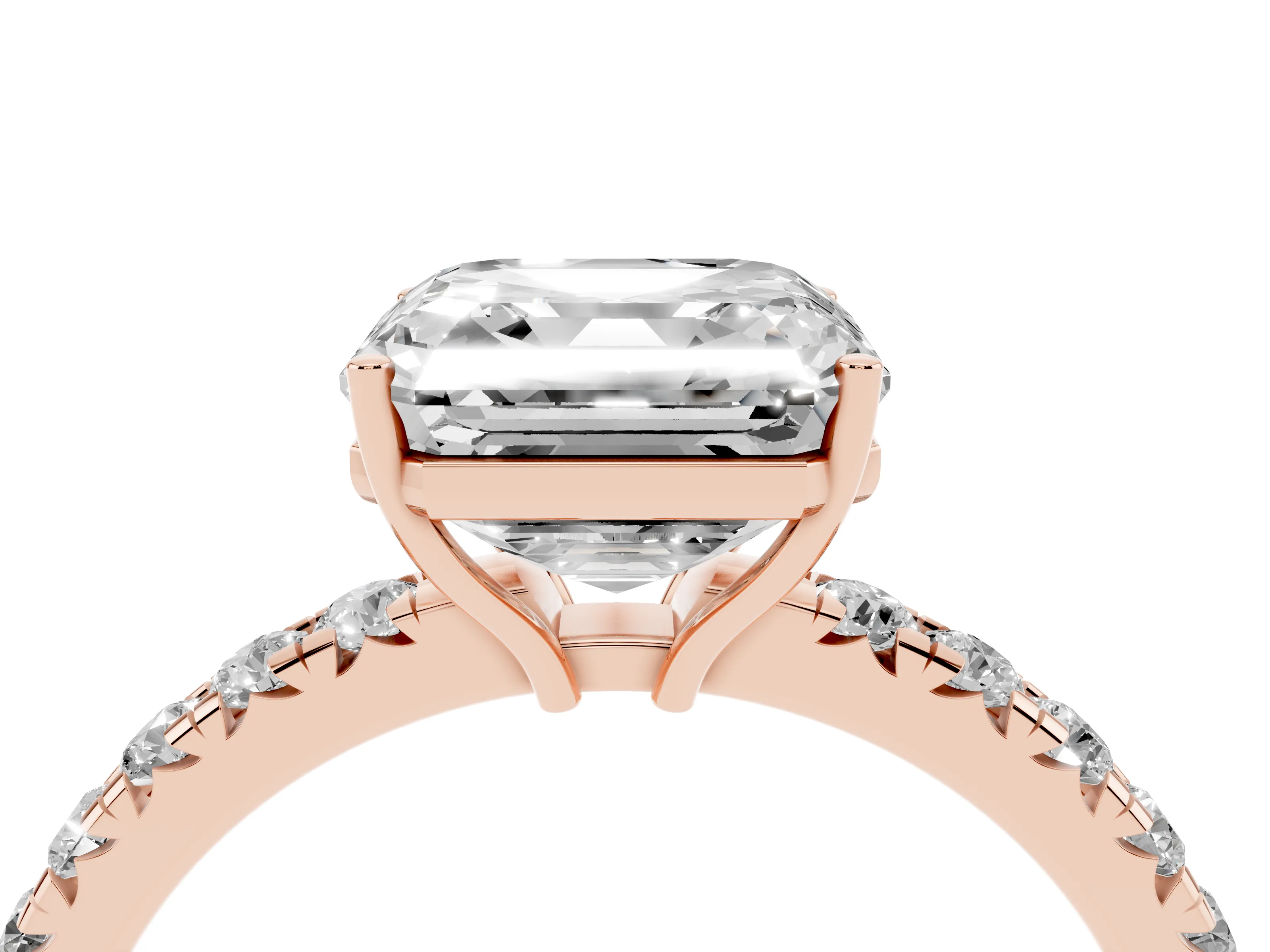 Asscher Cut Diamond Pavé Solitaire Engagement Ring Set in Rose gold with Prong Setting