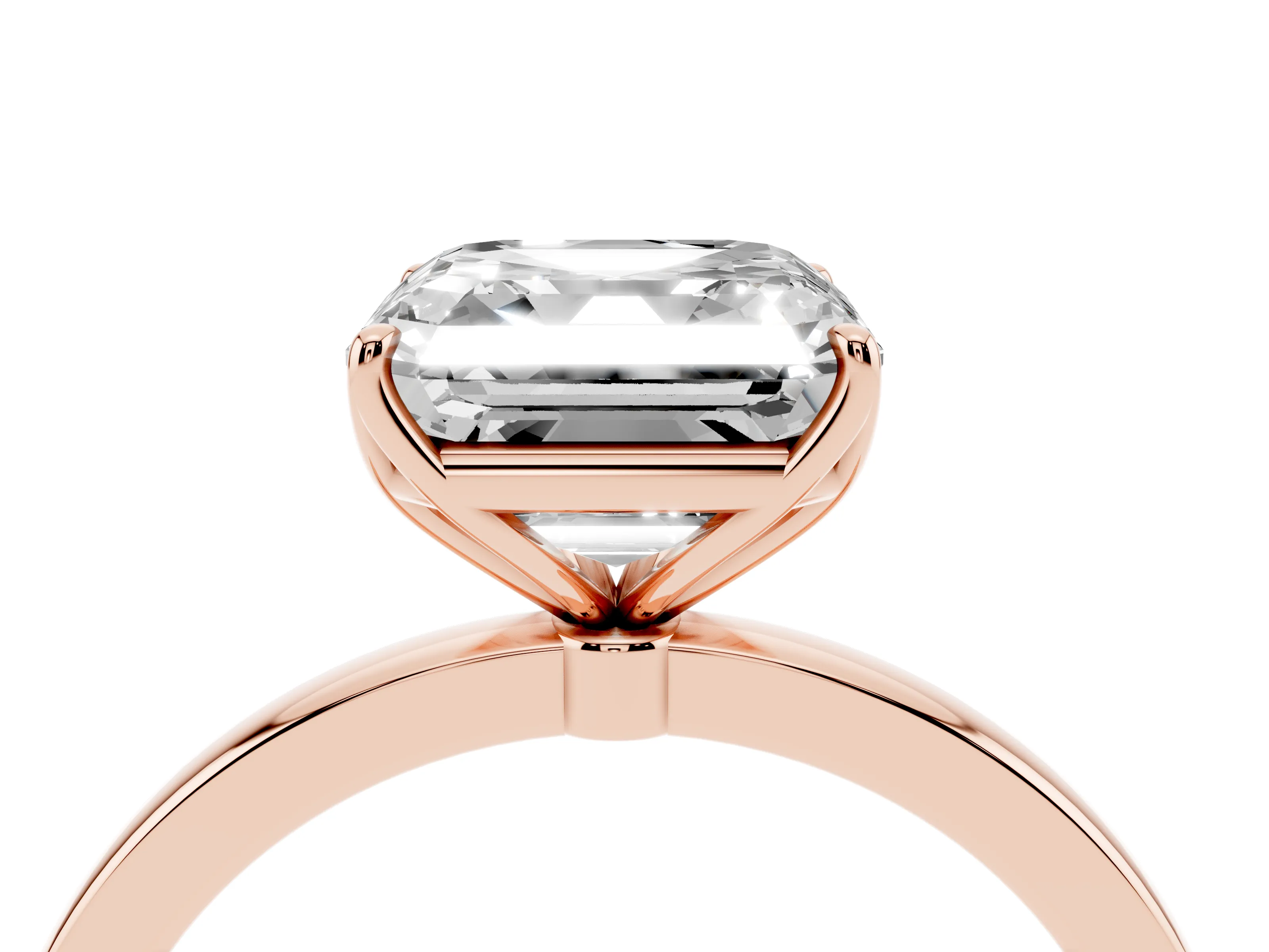 Asscher Cut Diamond Solitaire Ring Set in Rose gold with Prong Setting and Thin Polished Band