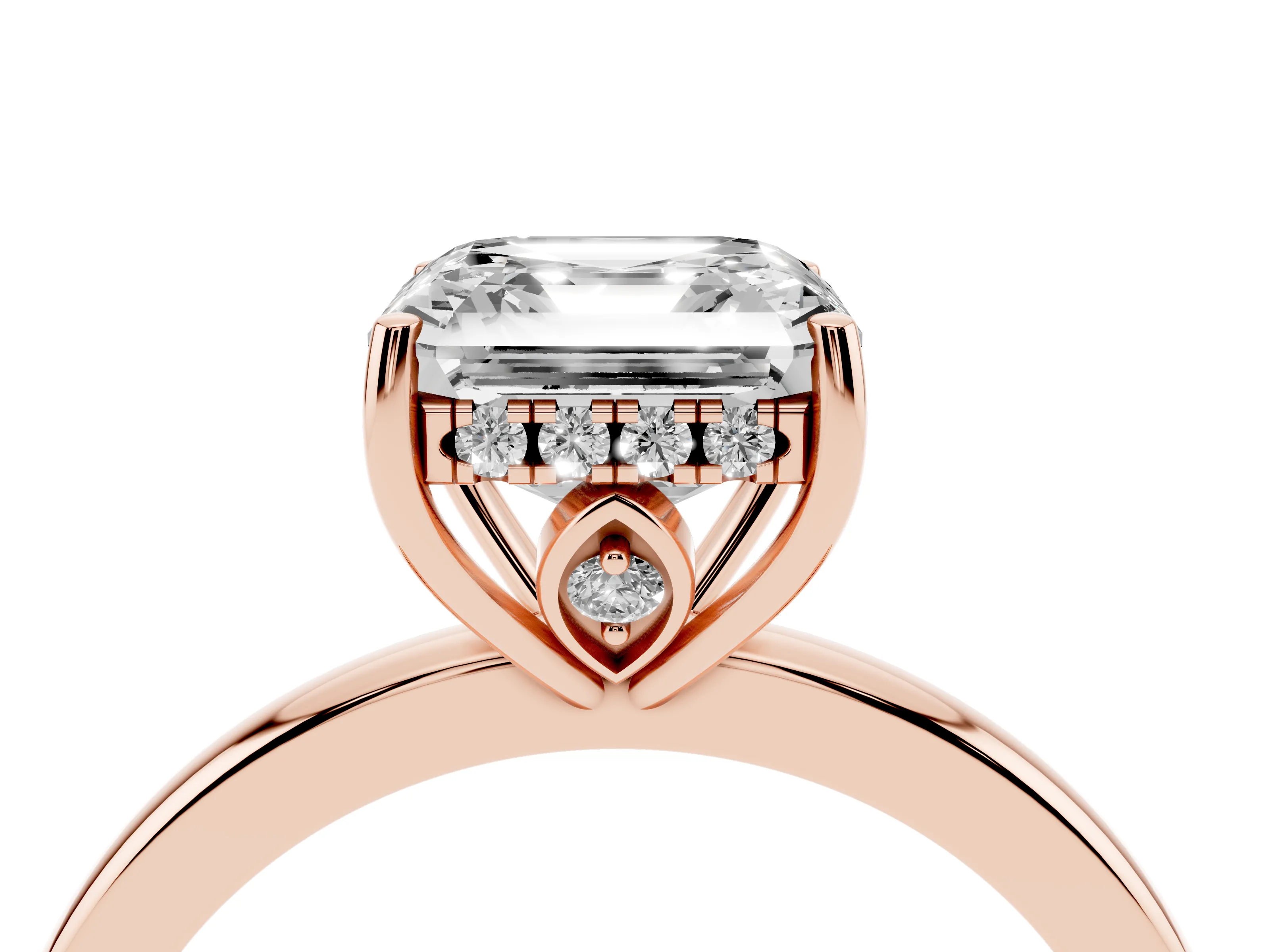 Asscher Cut Diamond Solitaire Ring Set in Rose gold with Plain Band and Prong Setting