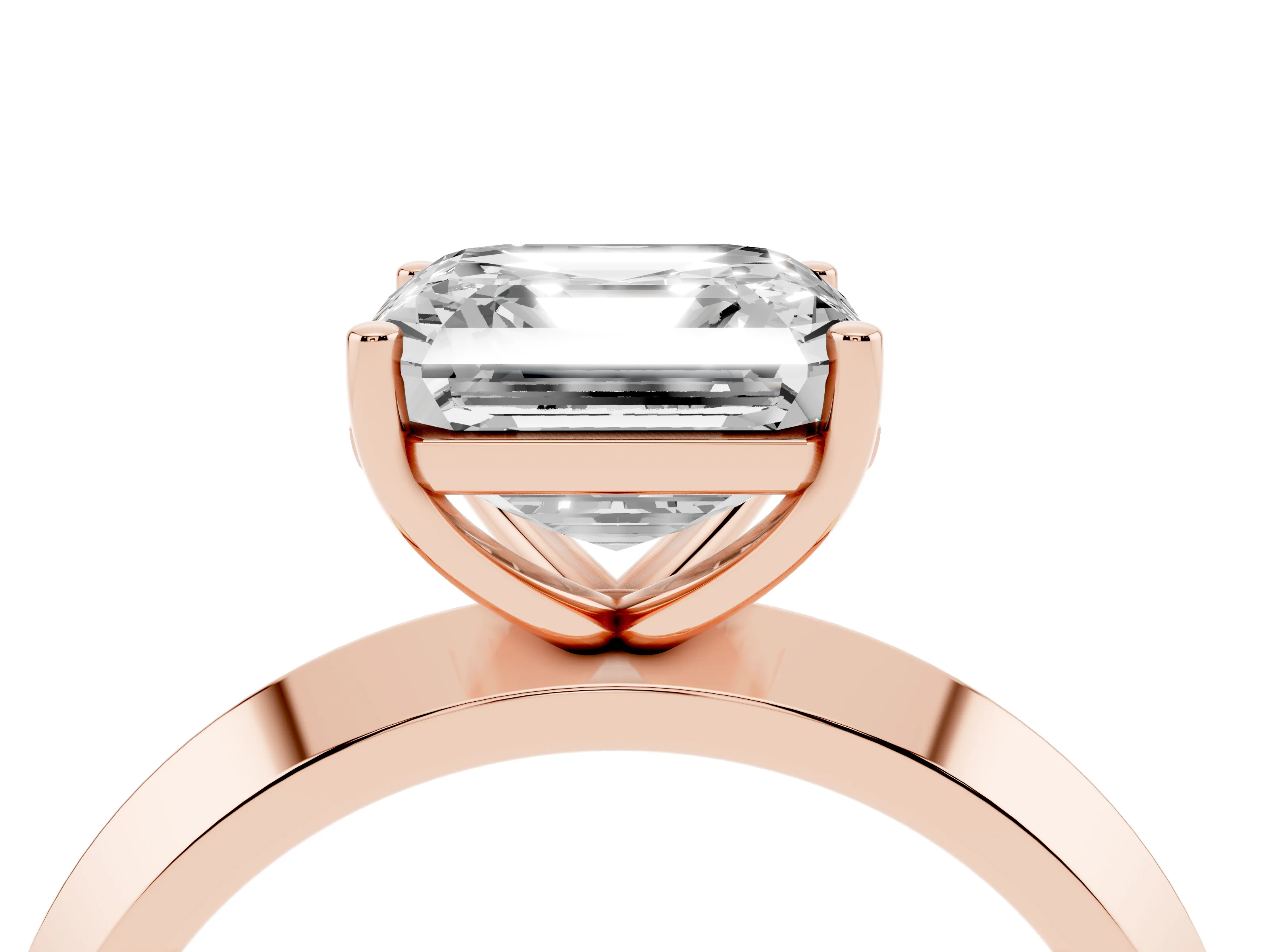 Asscher Cut Diamond Solitaire Engagement Ring Set in Rose gold with Flat Band and Prong Setting