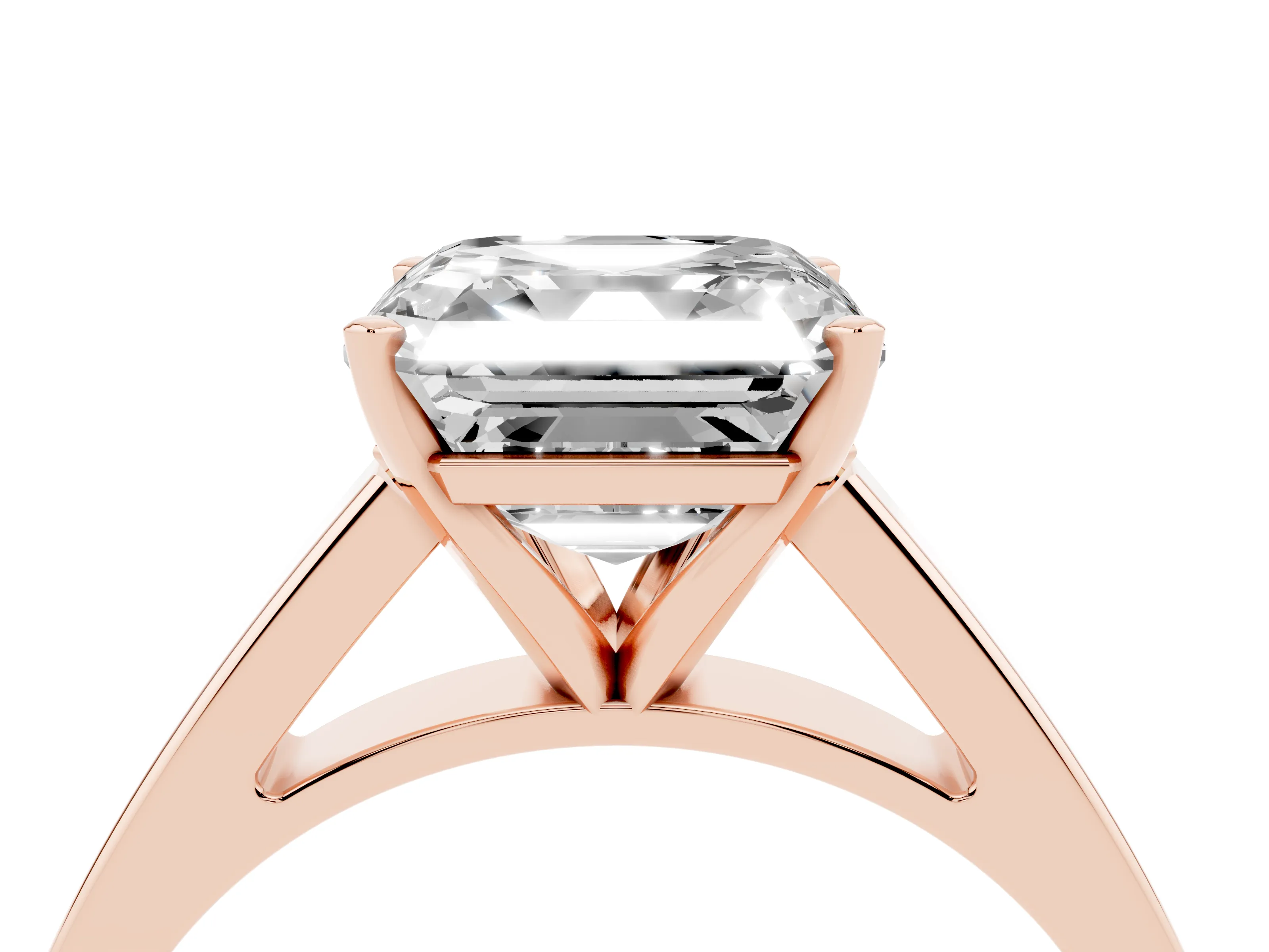 Asscher Cut Diamond Solitaire Engagement Ring Set in Rose gold with Prong Setting and Tapered Band