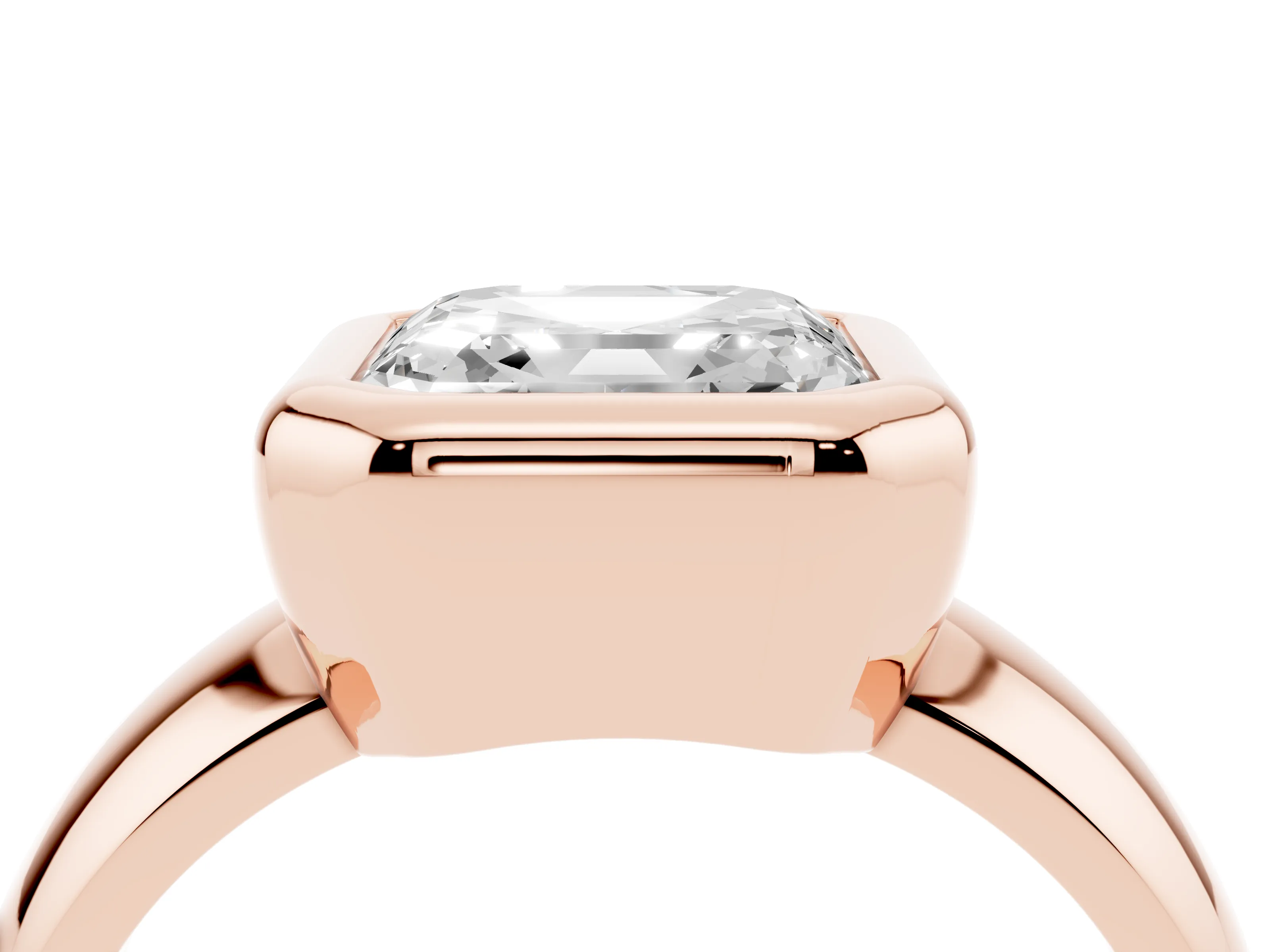 Bezel Set Asscher Cut Diamond Solitaire Ring Set in Rose gold with Wide Band