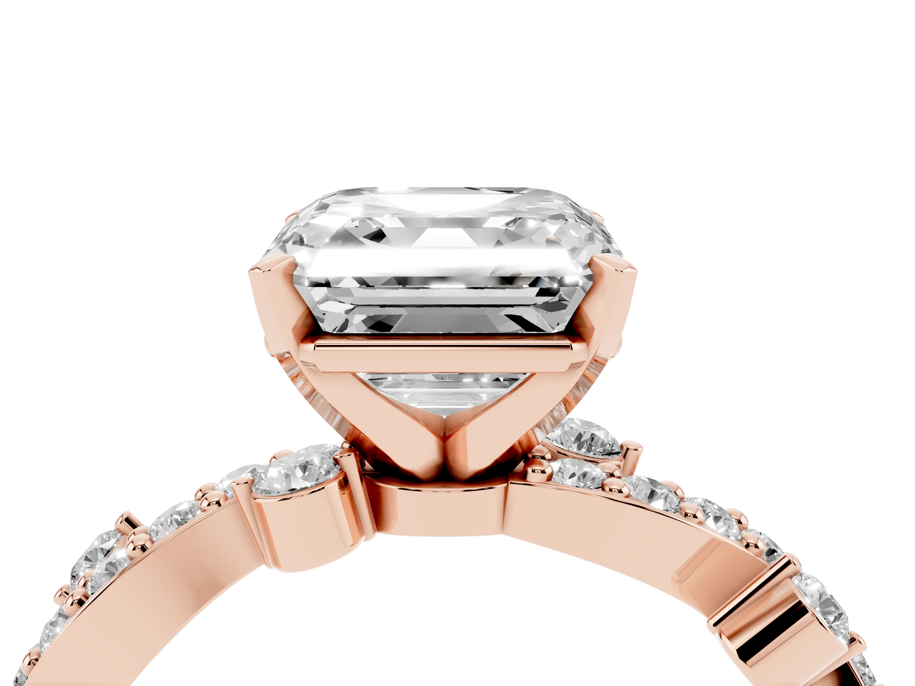 Asscher Cut Diamond Solitaire Twisted Band Set in Rose gold with Pavé Setting