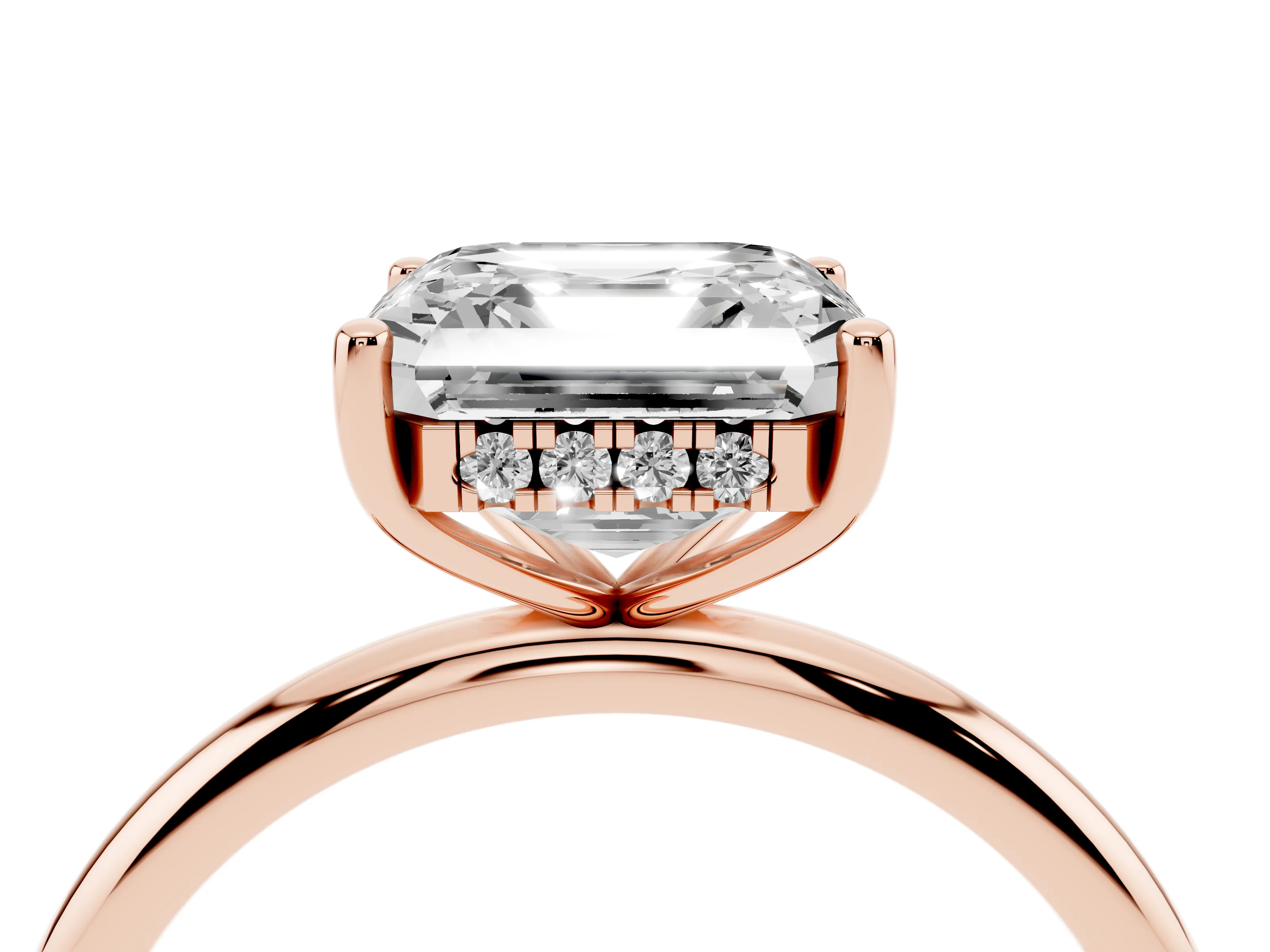 Asscher Cut Diamond Solitaire Engagement Ring Set in Rose gold with Prong Setting and Polished Band